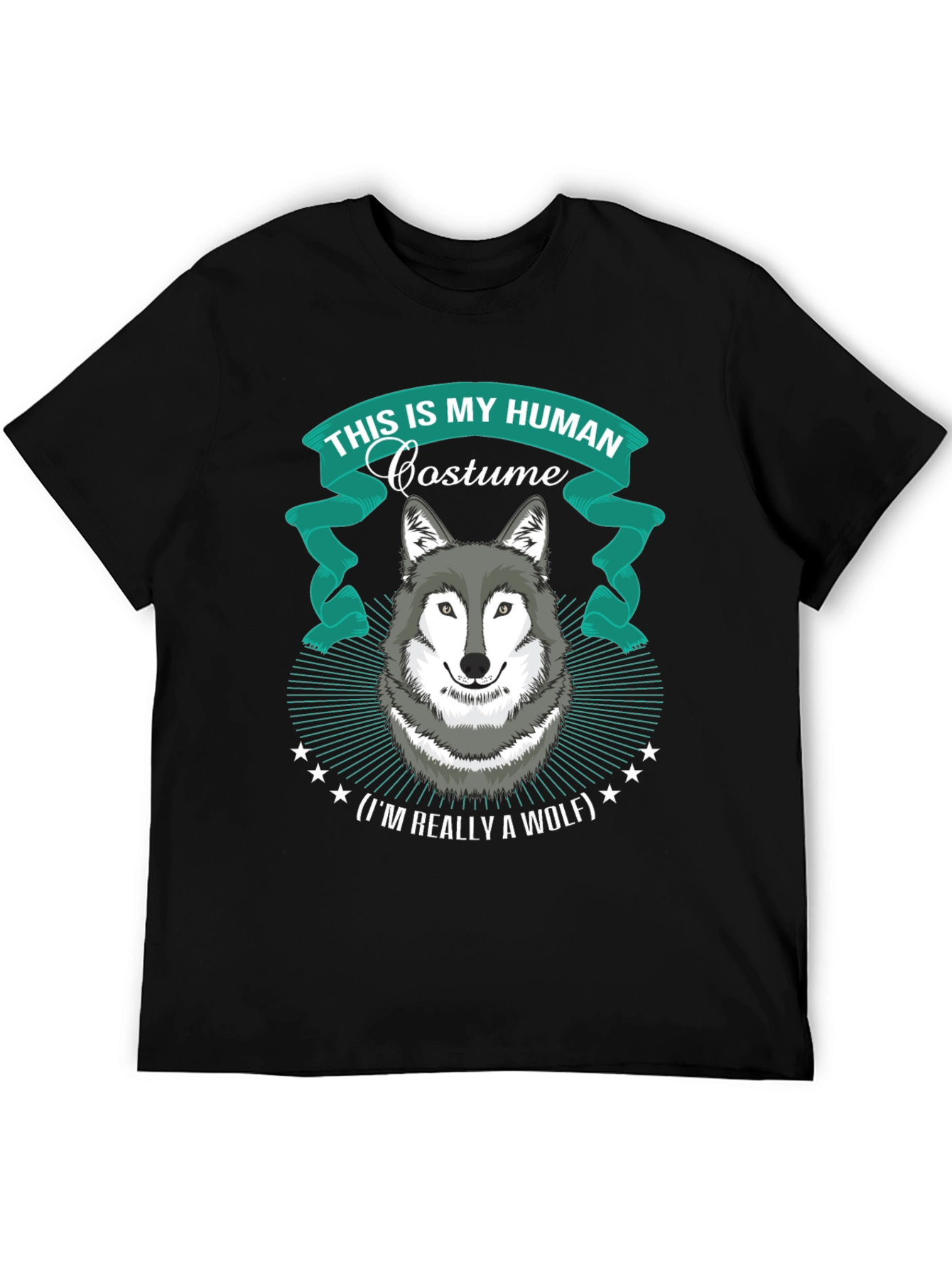 Black Human Costume Wolf T-Shirt Funny Halloween Apparel view 5