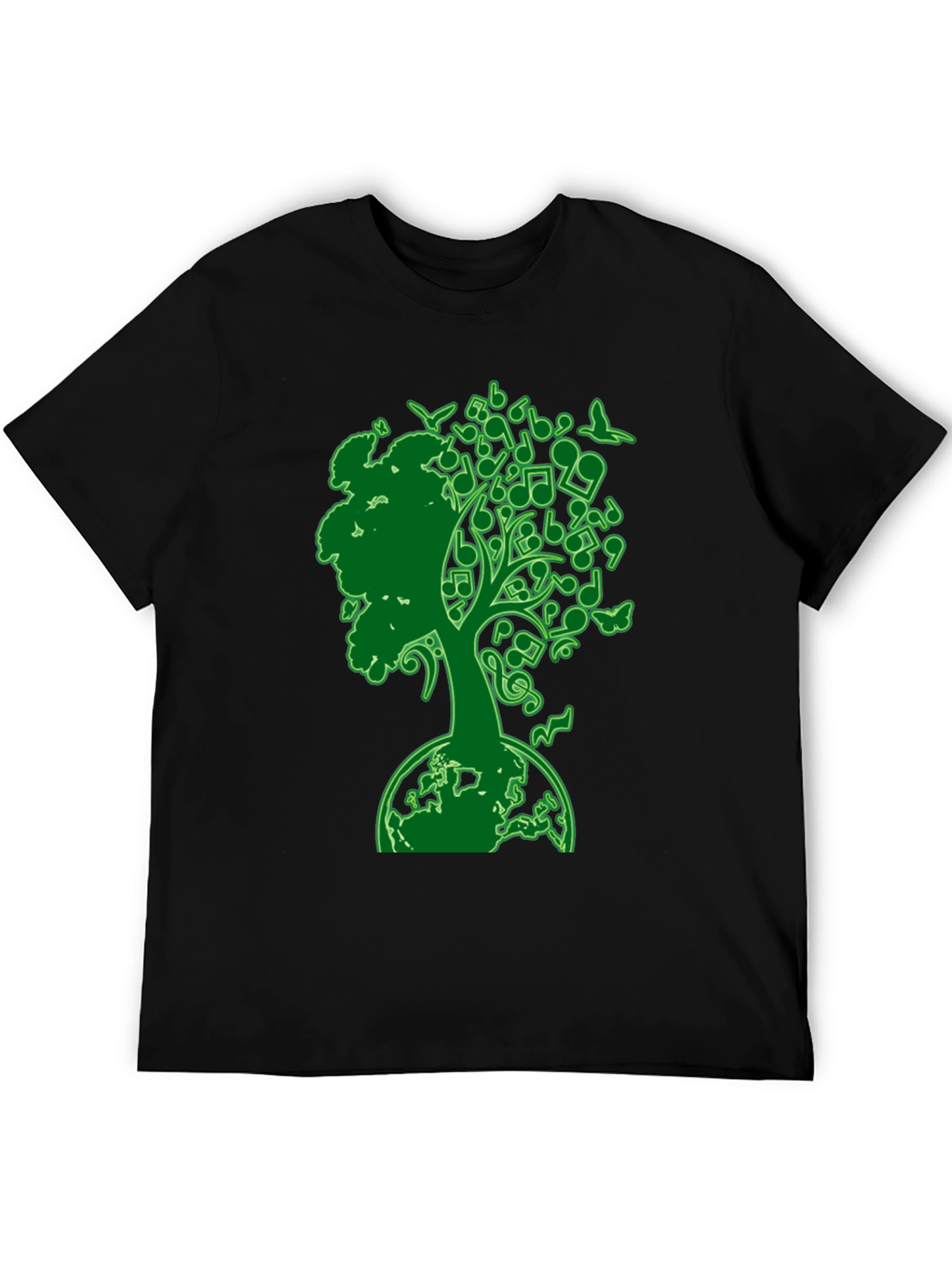 Black Musical Earth Tree Graphic T-Shirt - Nature & Music view 5