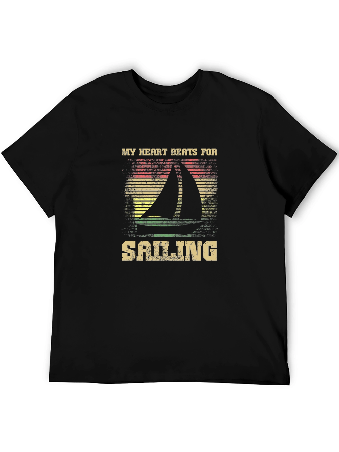 Black Sailing Heartbeat Graphic Tee - Boating Lover T-Shirt view 5