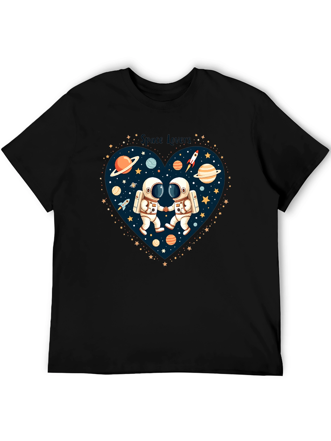 Black Space Lovers Graphic T-Shirt - Astronauts in Love! view 5