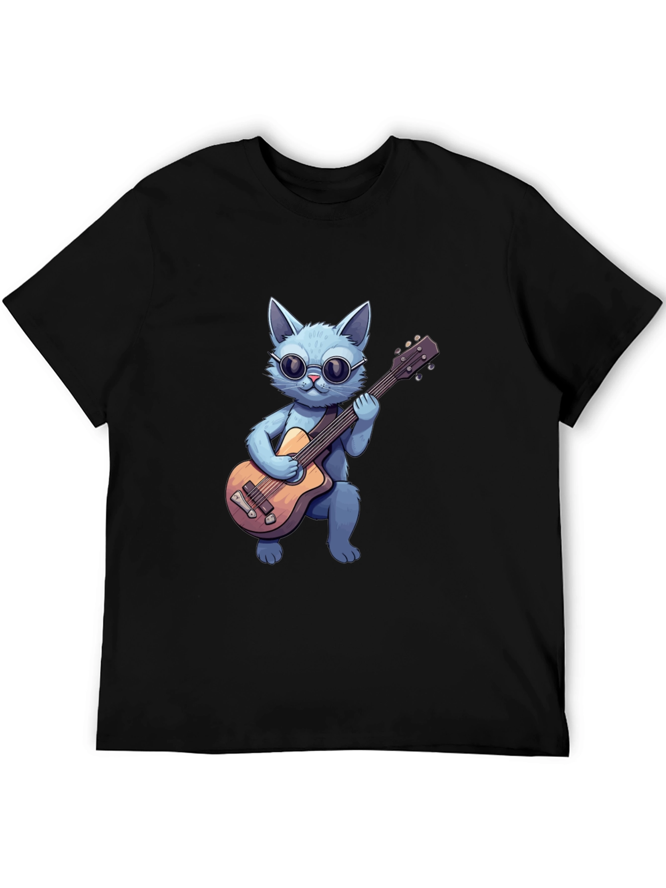 Black Cool Cat Guitarist T-Shirt view 5