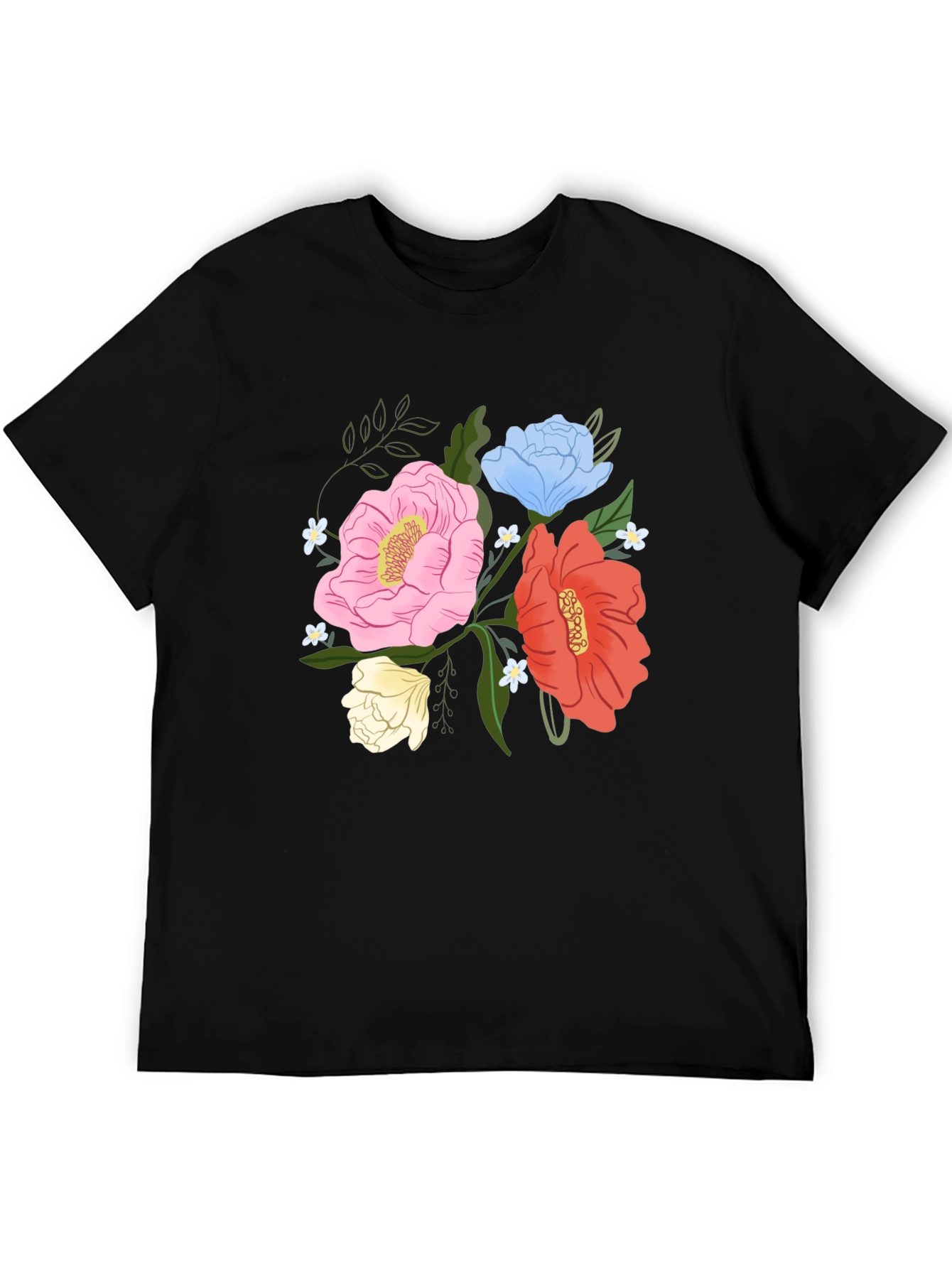 Black Floral Graphic Men's Black T-Shirt view 5