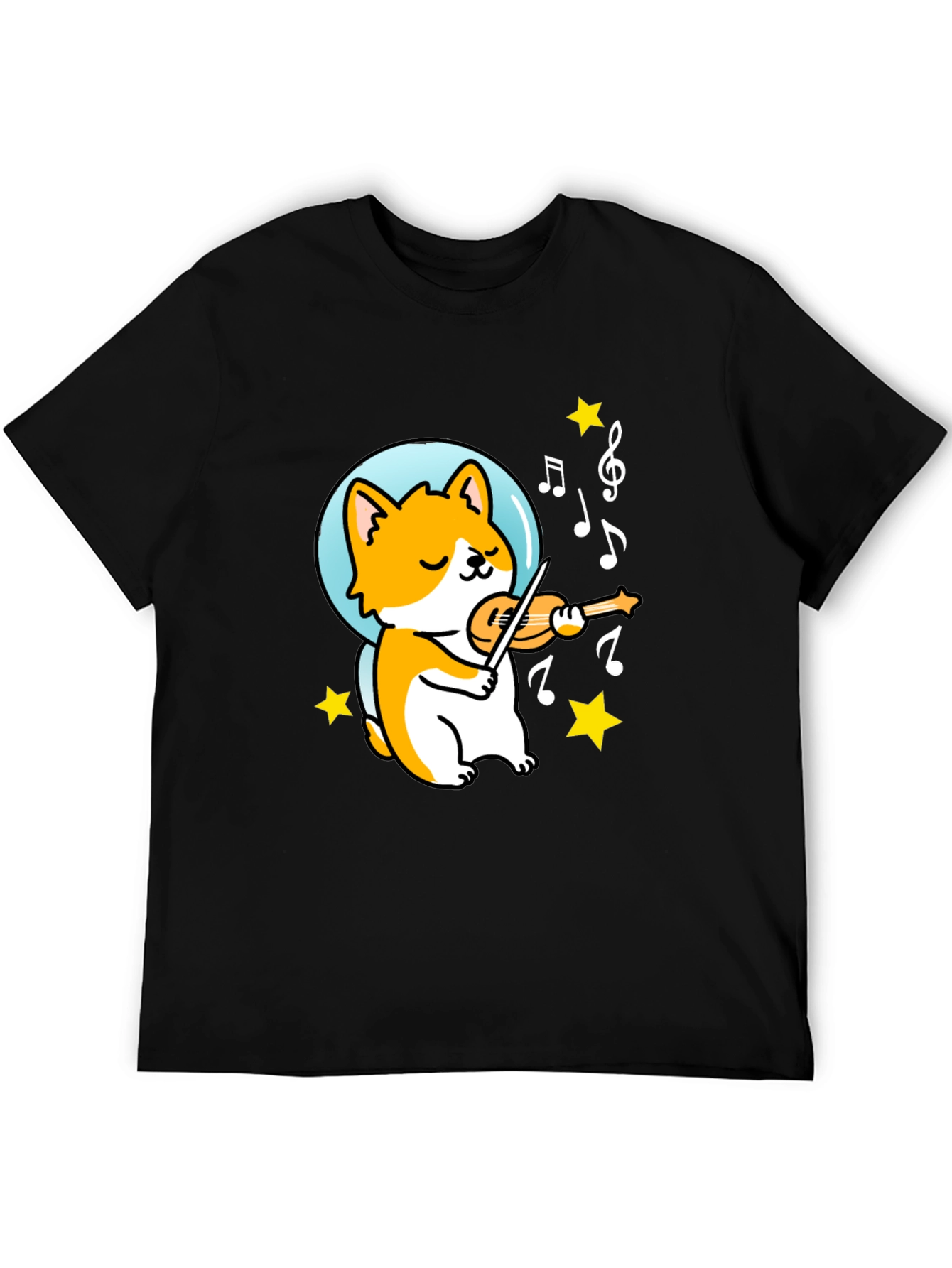 Black Musical Corgi Graphic Tee - Black Cotton T-Shirt view 5
