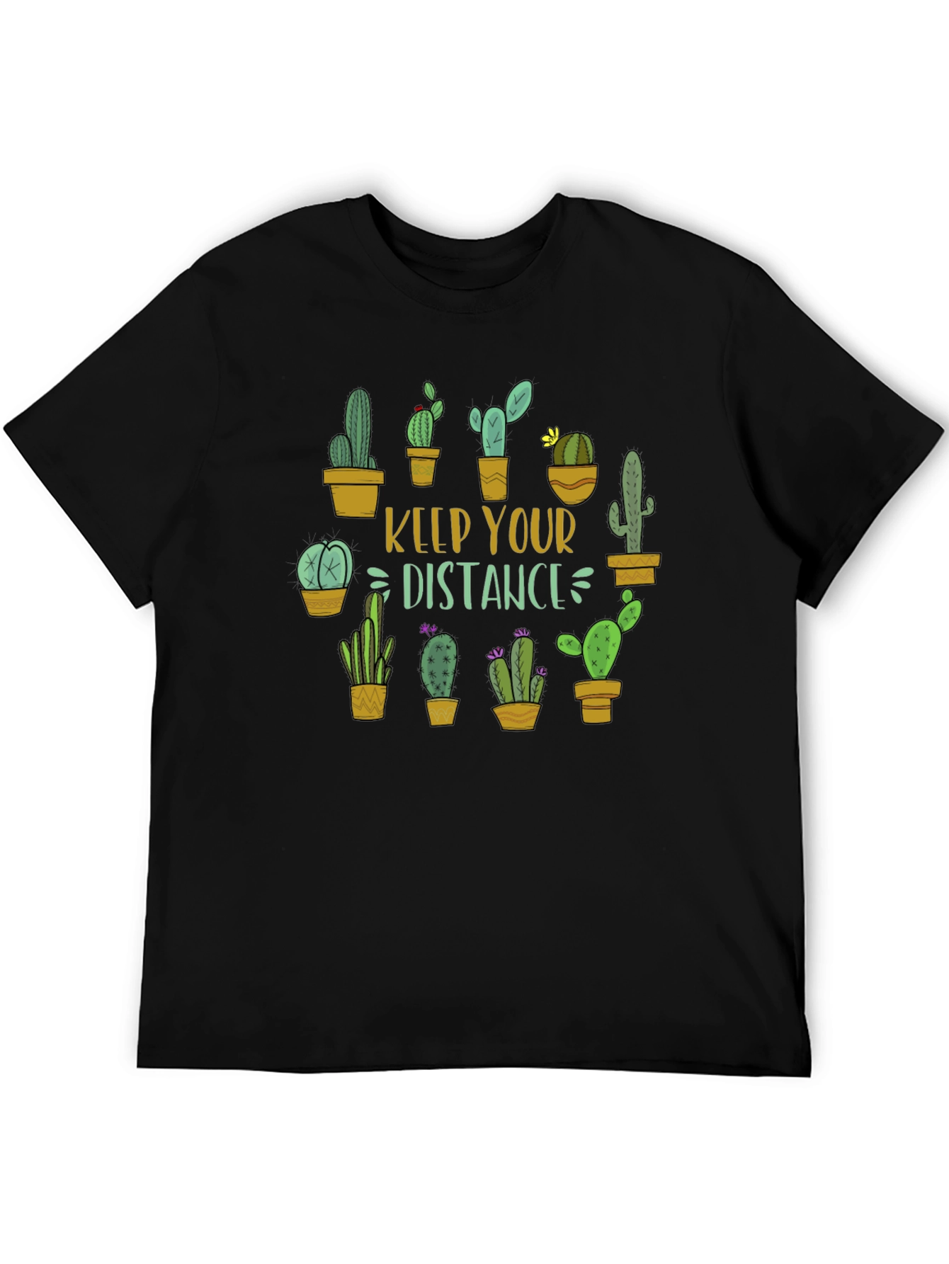 Black Keep Your Distance Cactus Graphic Tee view 5