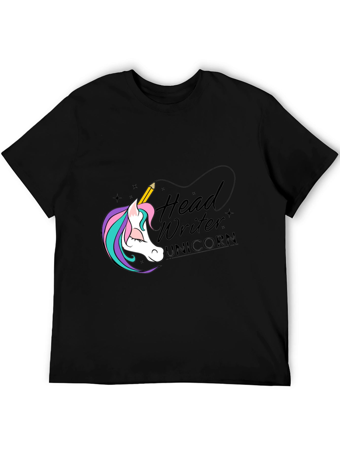 Black Head Writer Unicorn Graphic Tee - Black view 5