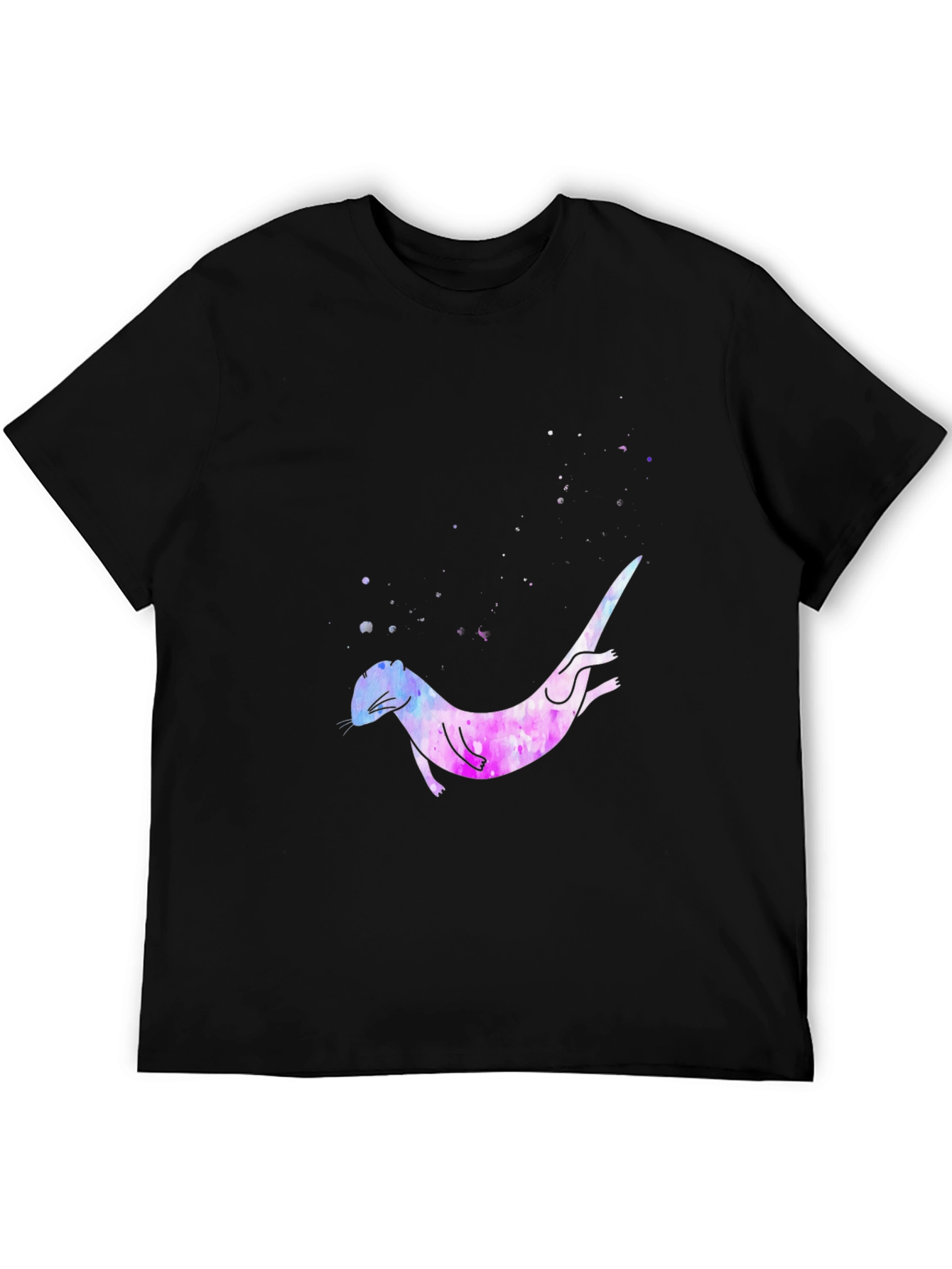 Black Otter Galaxy T-Shirt - Unique Watercolor Design view 5