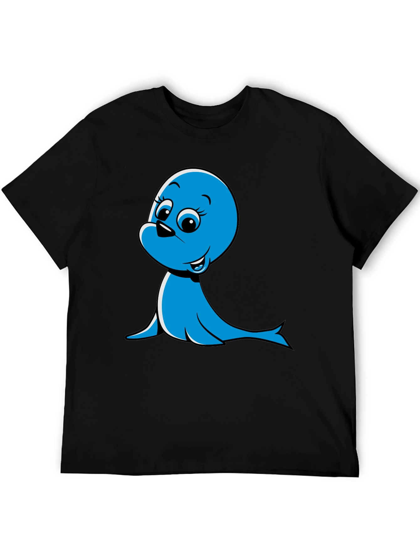 Black Blue Cartoon Seal Graphic T-Shirt view 5