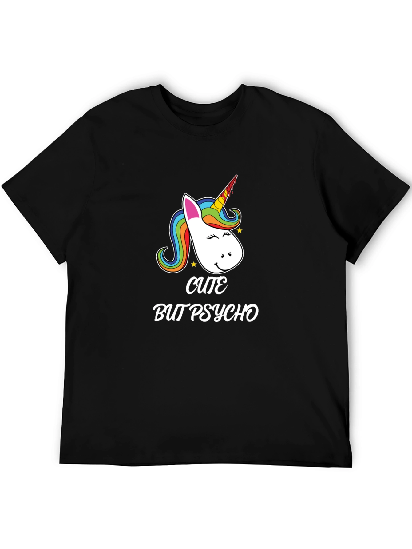 Black Cute But Psycho Unicorn Black Graphic T-Shirt view 5