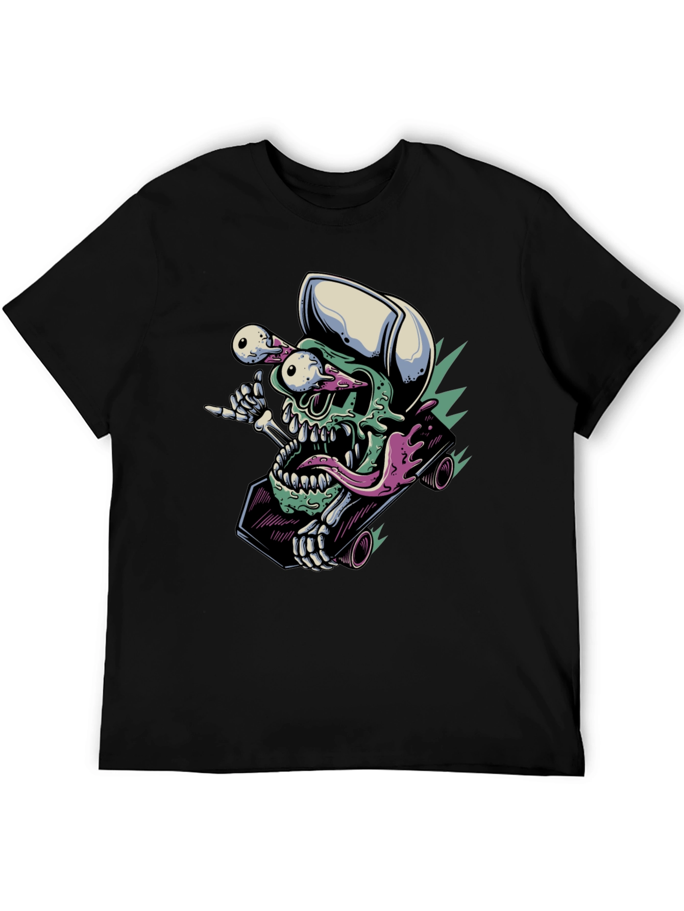 Black Skateboarding Skull T-Shirt - Unique Graphic Tee view 5