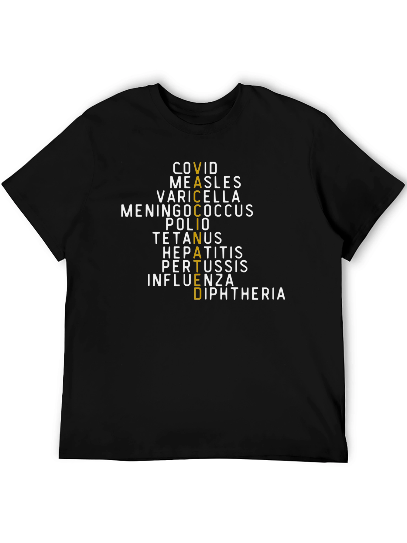 Black Vaccinated Diseases T-Shirt - Black view 5