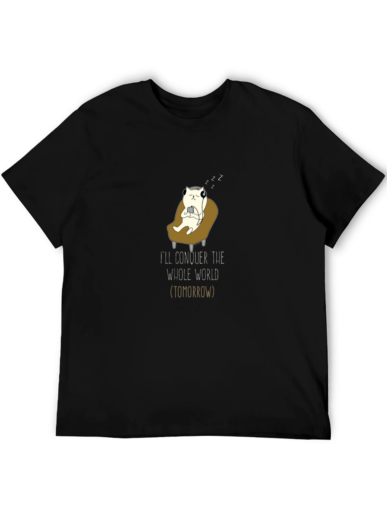 Black Conquer Tomorrow T-Shirt - Lazy Cat Gamer Design view 5
