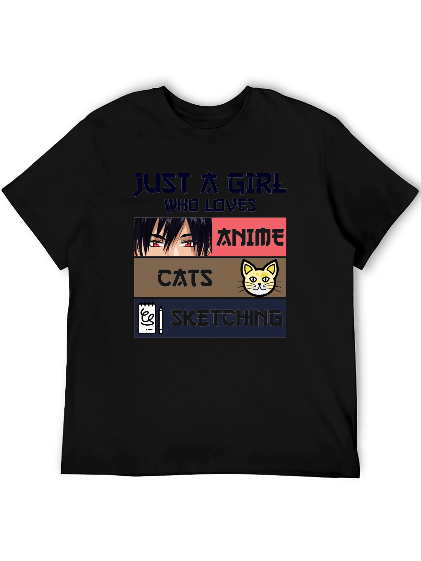Black Anime Cats Sketching Girl's T-Shirt view 5