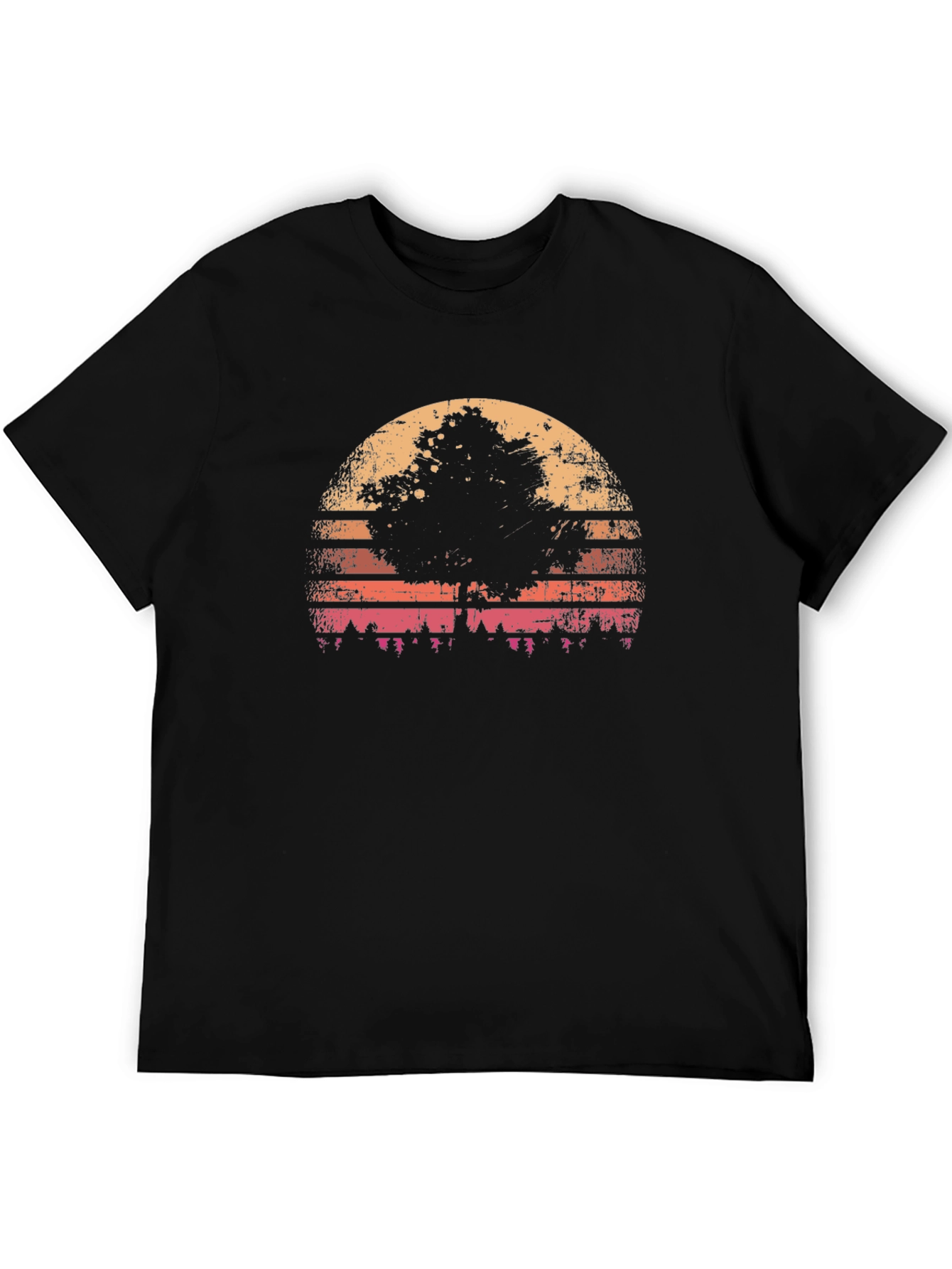 Black Retro Sunset Tree Graphic Tee view 5