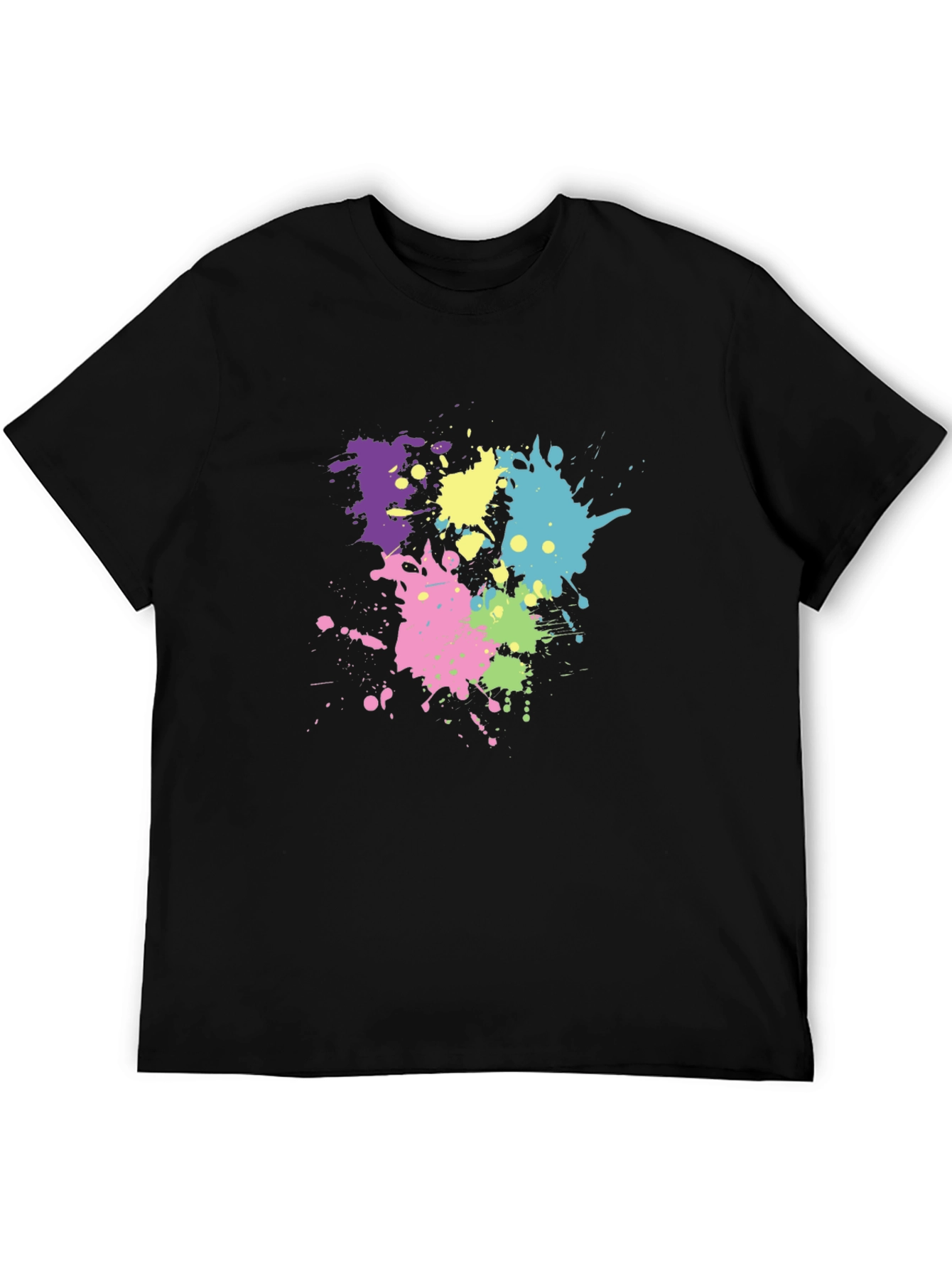 Black Men's Black T-Shirt with Colorful Paint Splatter Design view 5