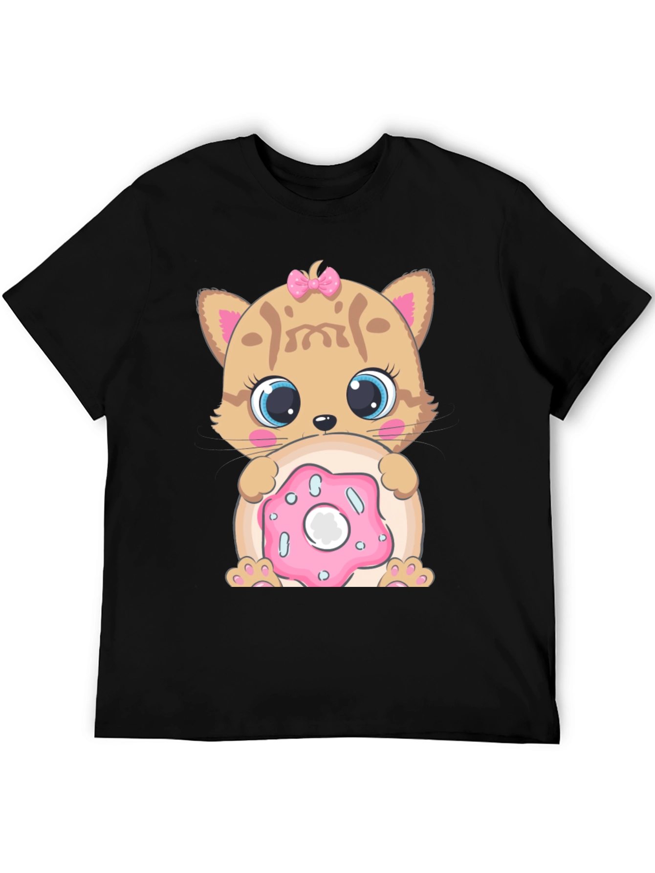 Black Cute Cat & Donut Graphic T-Shirt view 5