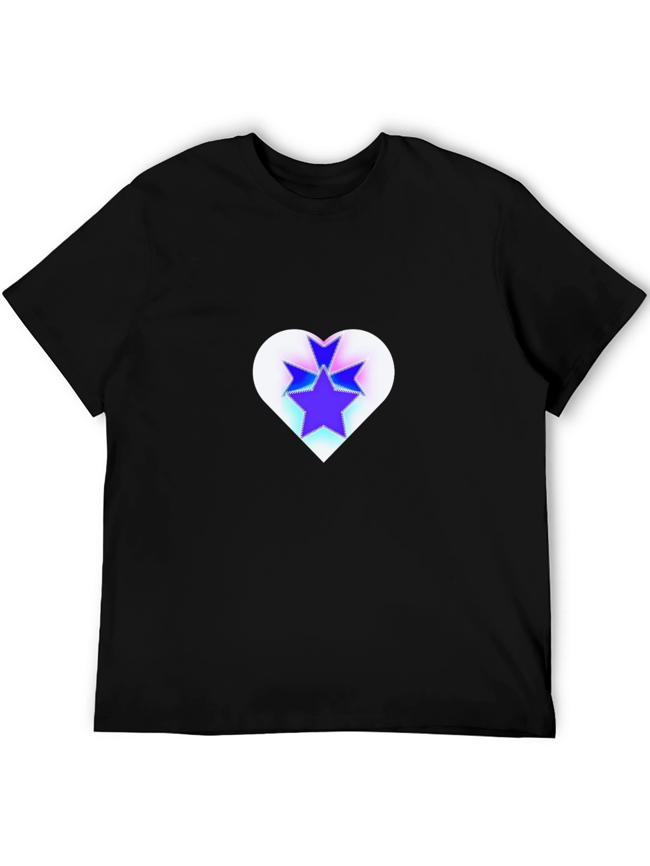 Black Stylish Black Tee with Heart & Stars Graphic view 5