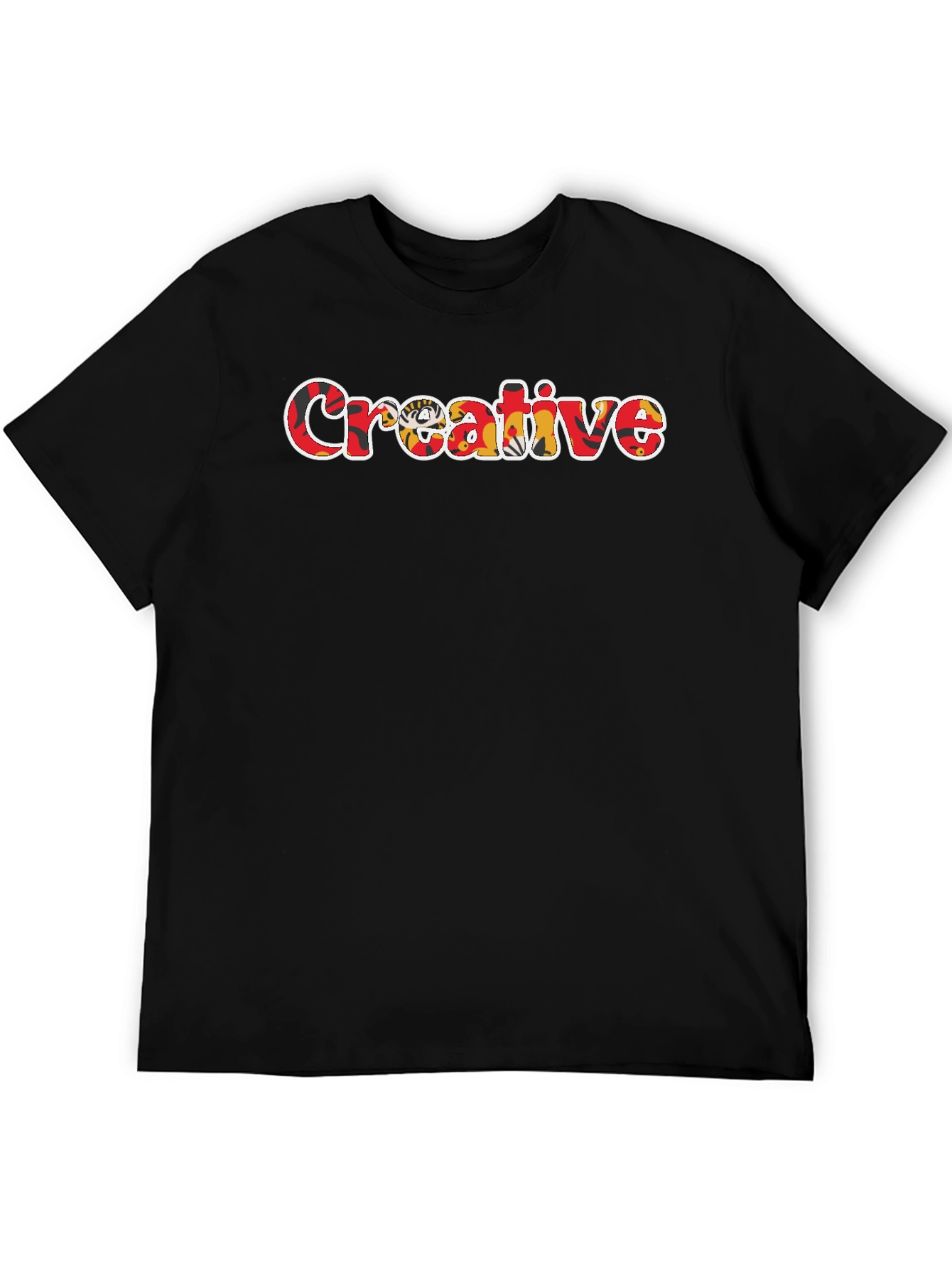 Black Creative Graphic Print Crew Neck T-Shirt view 5