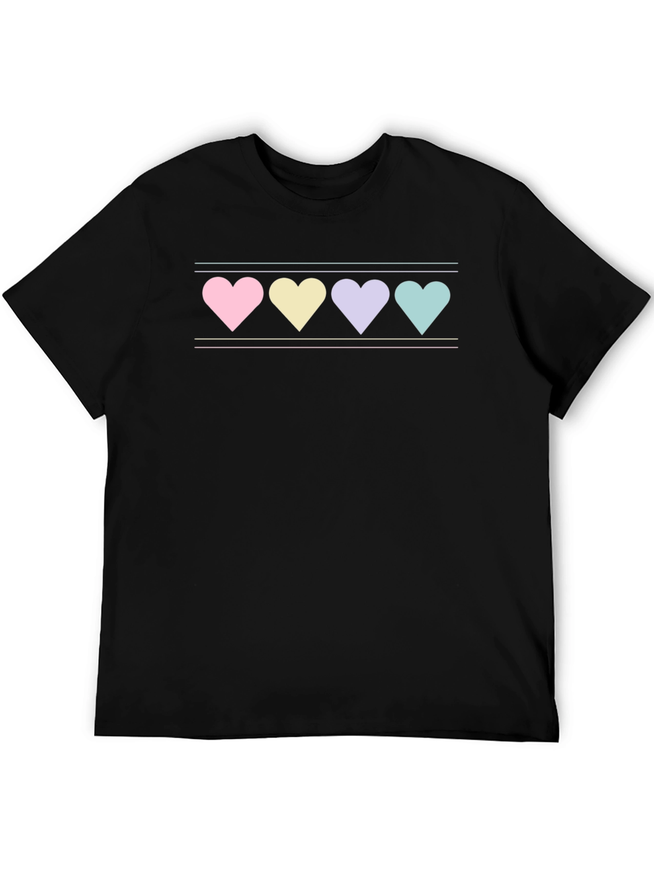 Black Pastel Hearts Graphic Tee - Black Cotton Blend Shirt view 5