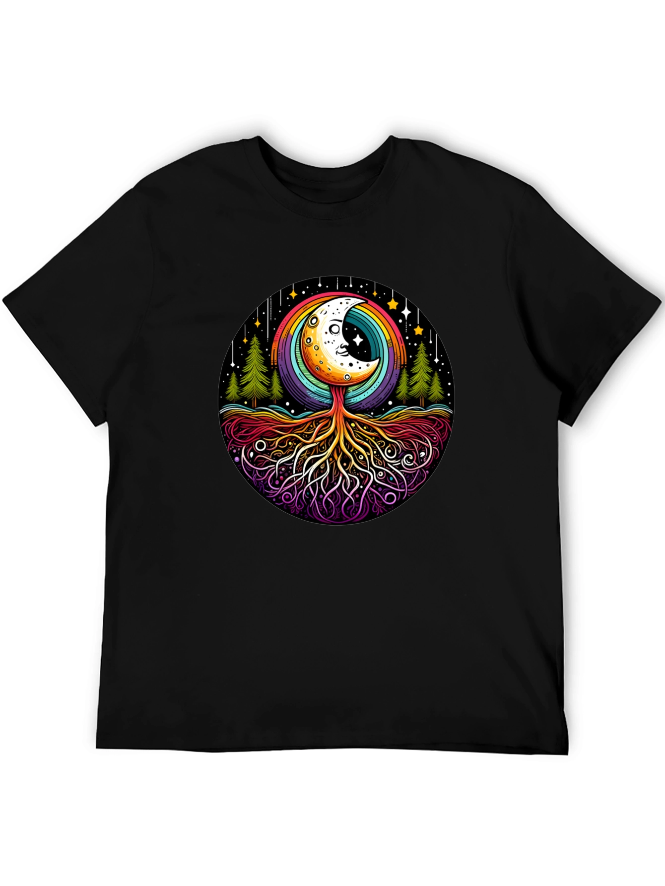 Black Rainbow Moon Tree Graphic Tee - Black Cotton Blend view 5