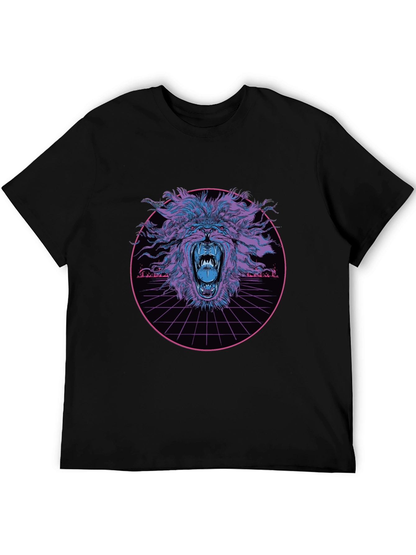 Black Roaring Lion Graphic Tee - Cyberpunk Style view 5