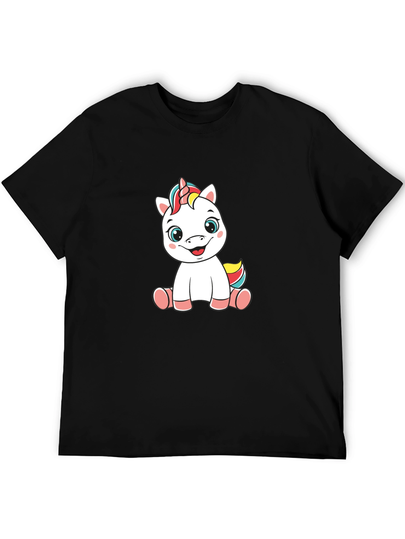 Black Unicorn Cartoon Black T-Shirt view 5