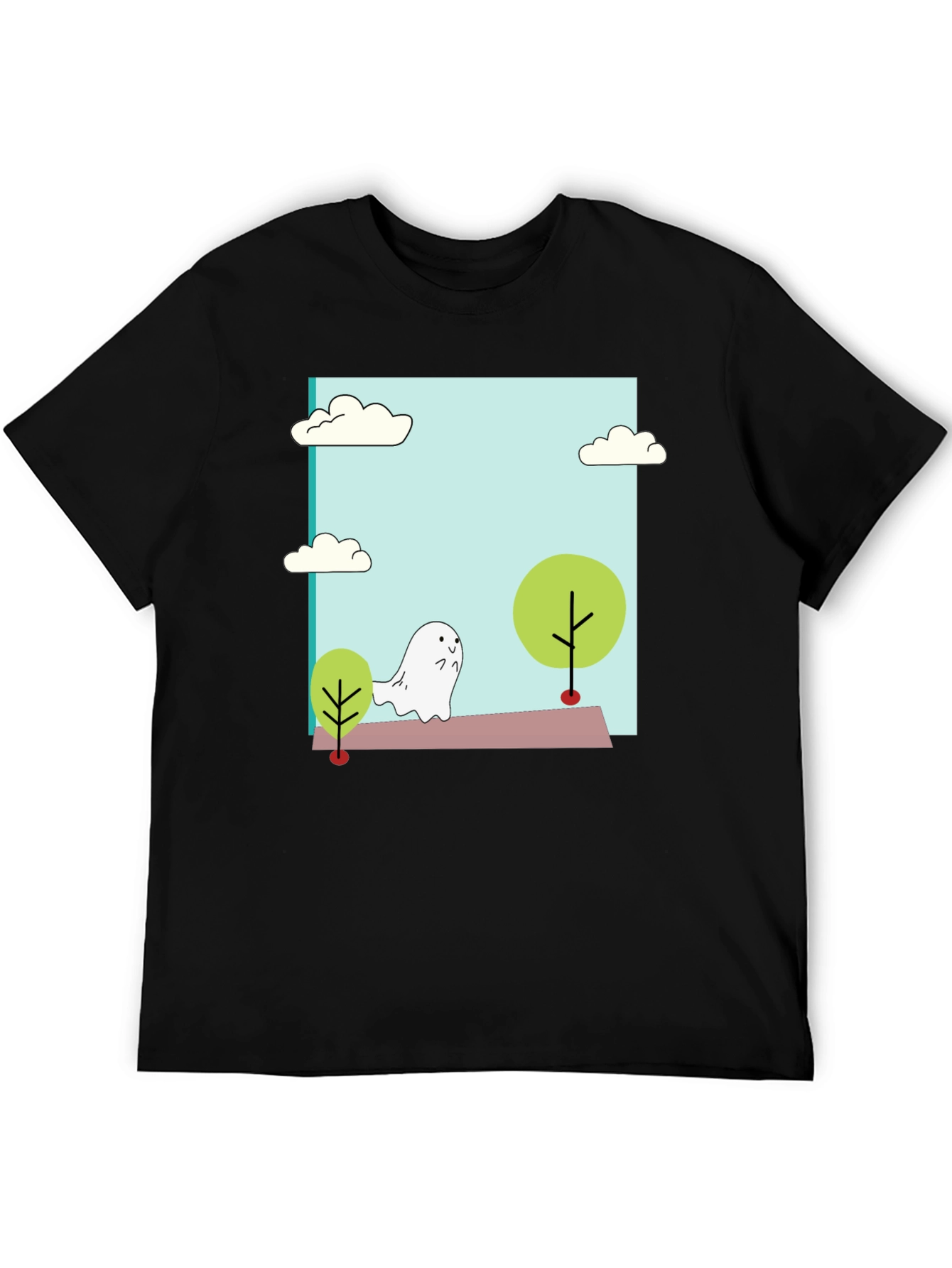 Black Cute Cartoon Ghost T-Shirt view 5