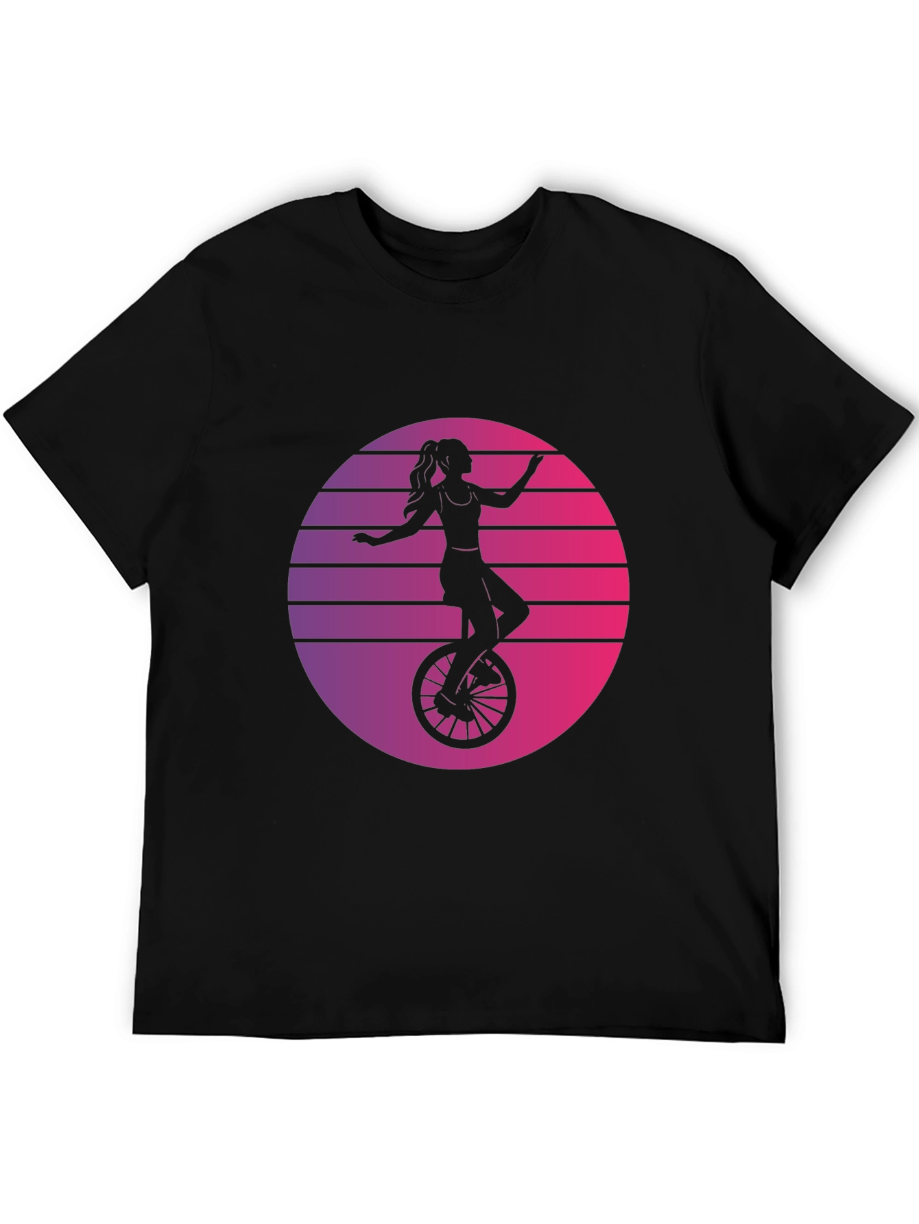 Black Retro Unicycle Woman T-Shirt - Black view 5