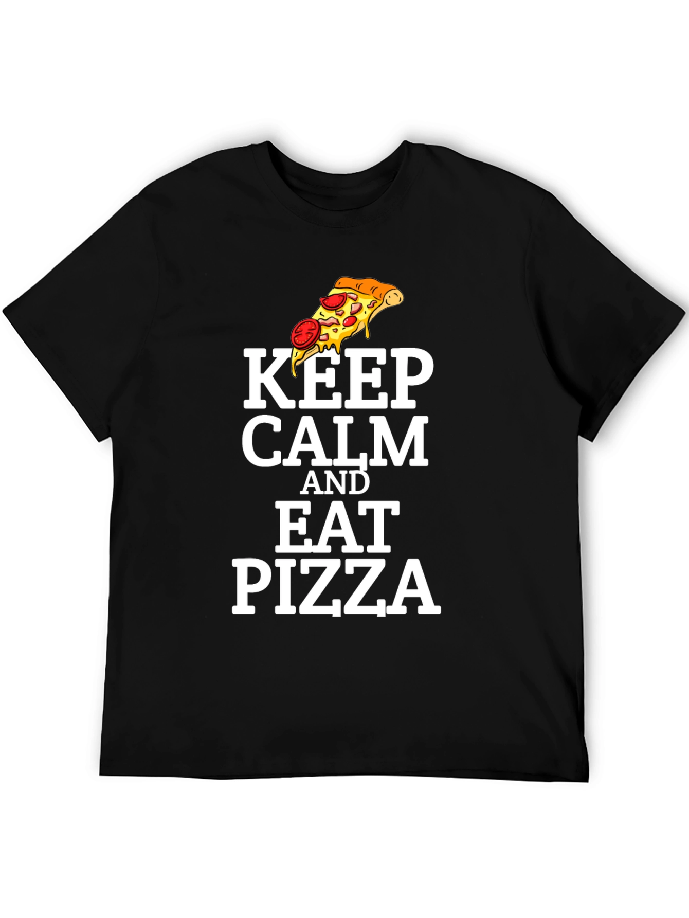 Black Keep Calm and Eat Pizza Graphic T-Shirt view 5