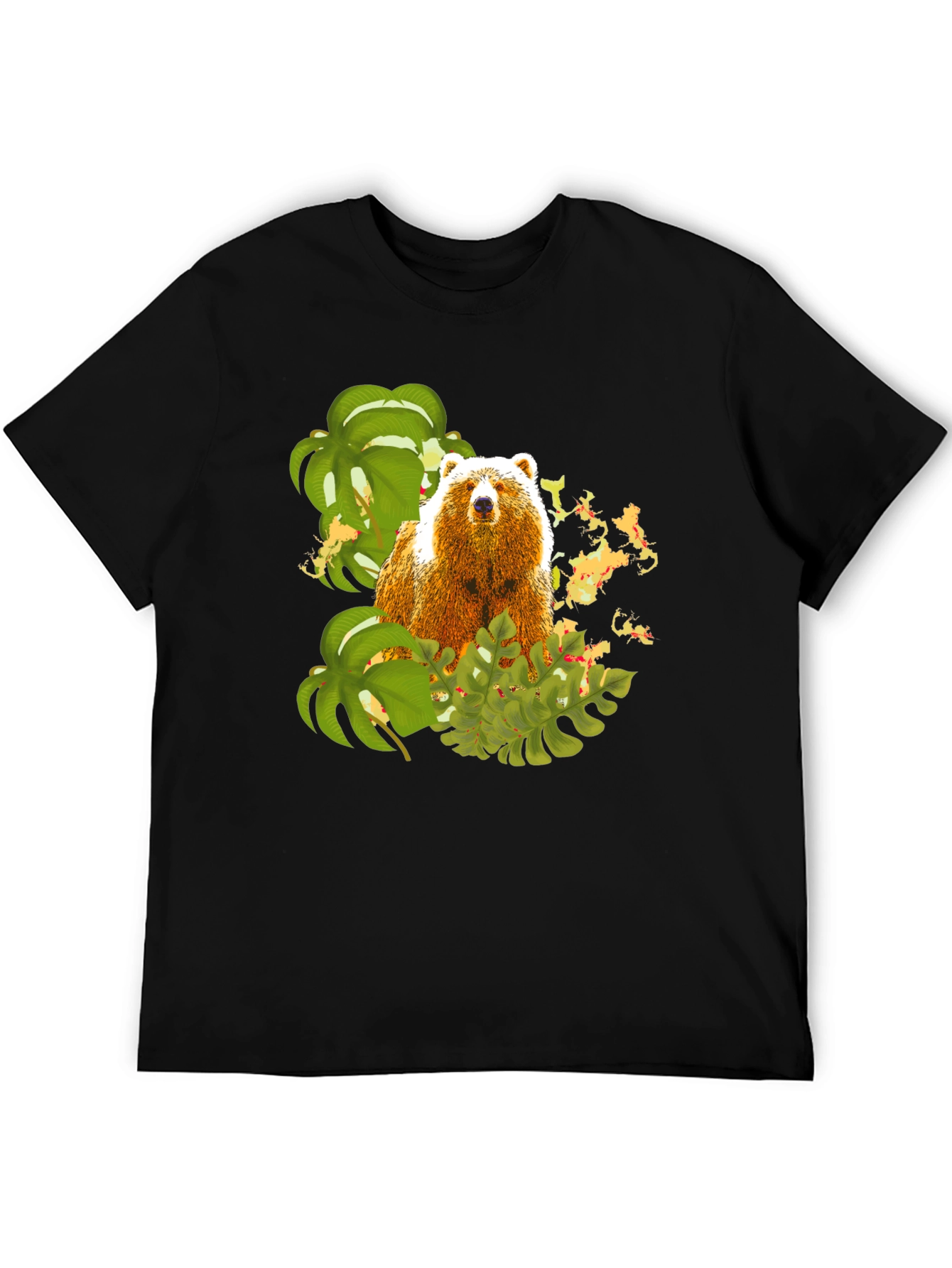 Black Bear and Tropical Leaves Graphic Tee view 5
