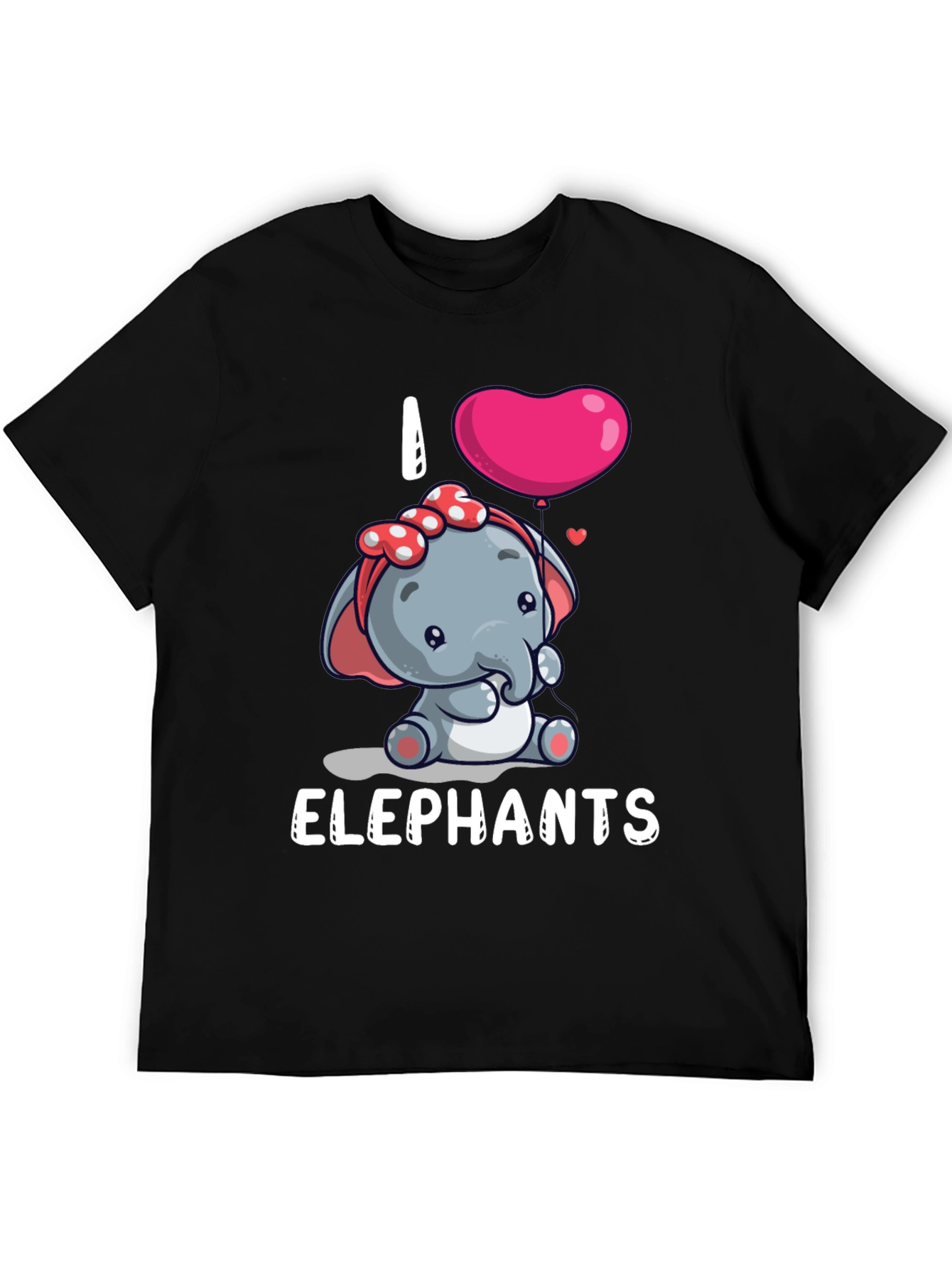 Black I Love Elephants Cartoon T-Shirt view 5