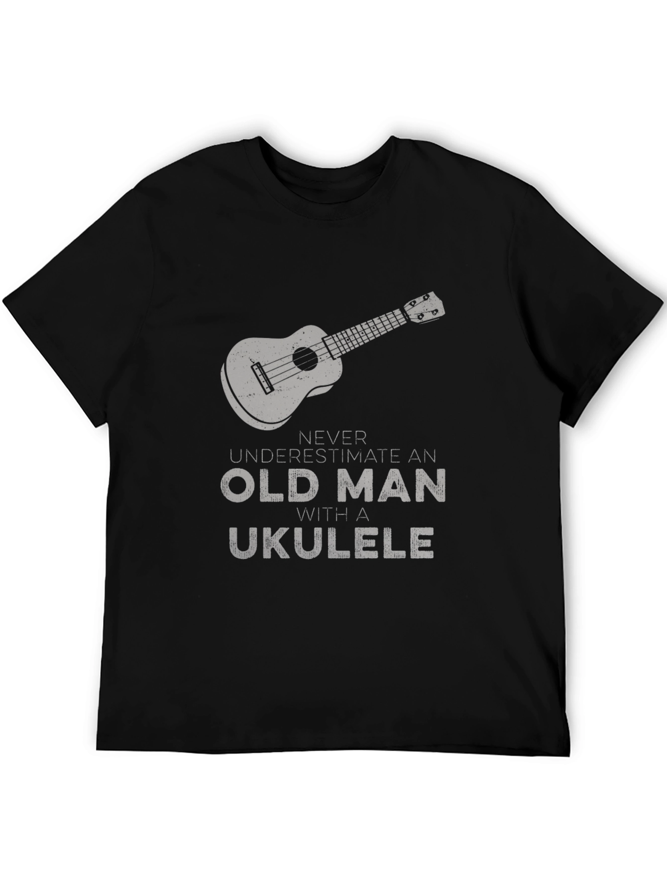 Black Old Man Ukulele T-Shirt - Funny Musician Tee view 5