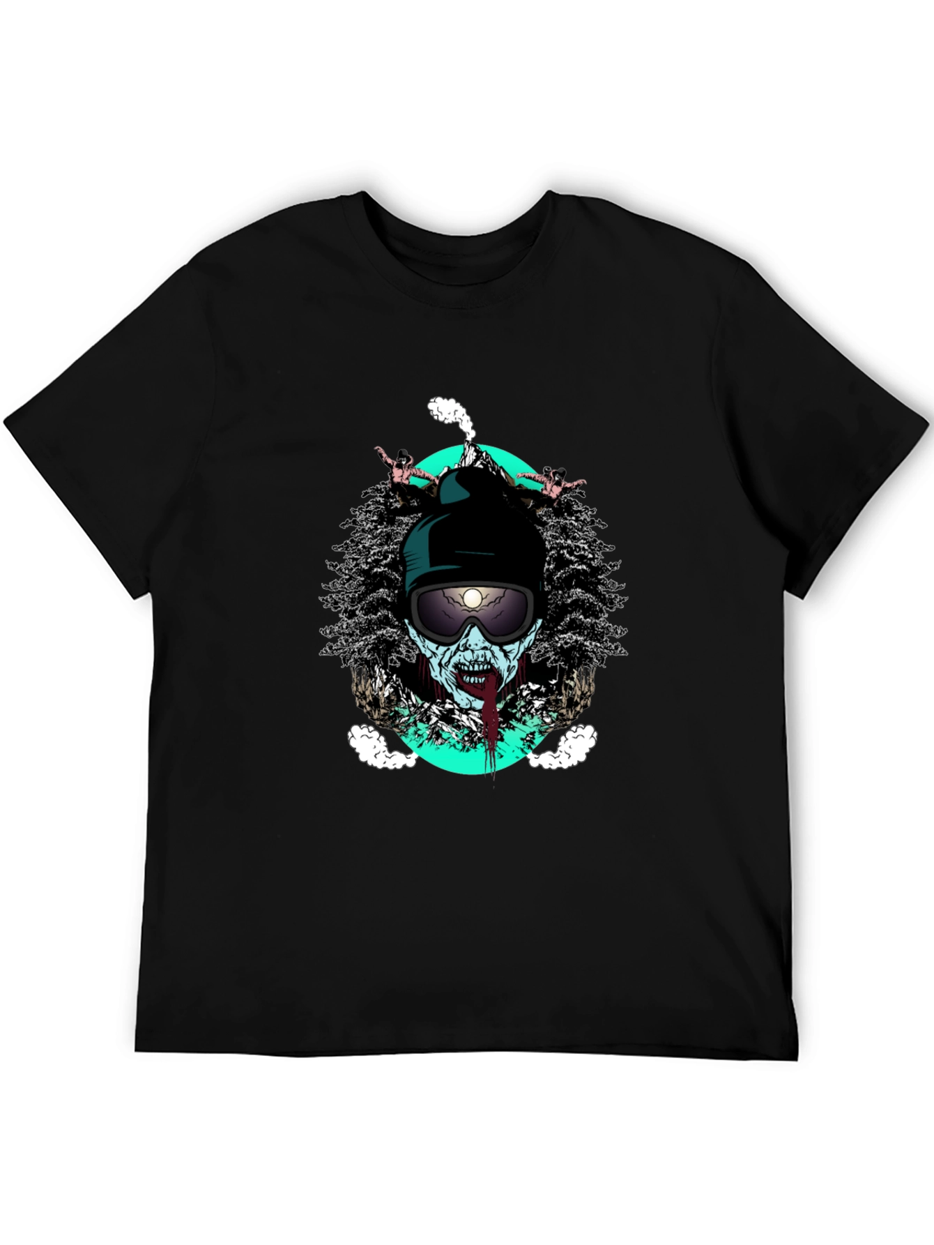 Black Zombie Skier Graphic Tee - Black Cotton T-Shirt view 5
