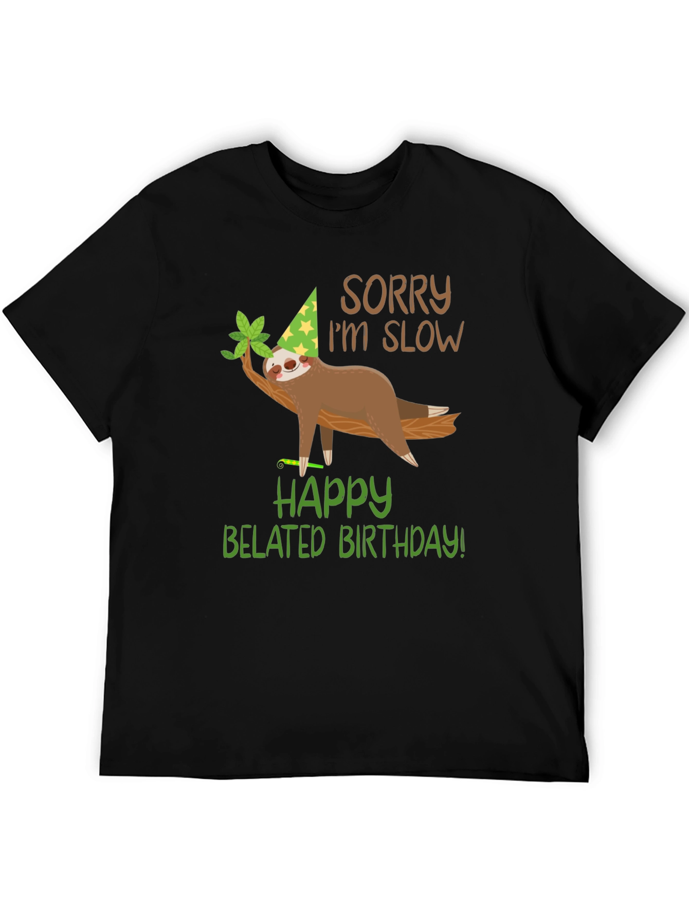 Black Funny Belated Birthday Sloth T-Shirt view 5
