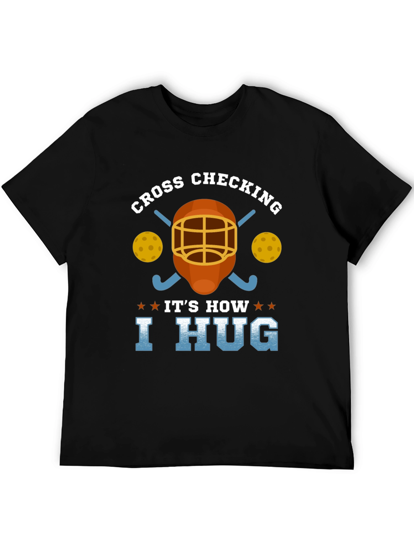 Black Cross Checking Hockey Humor T-Shirt view 5