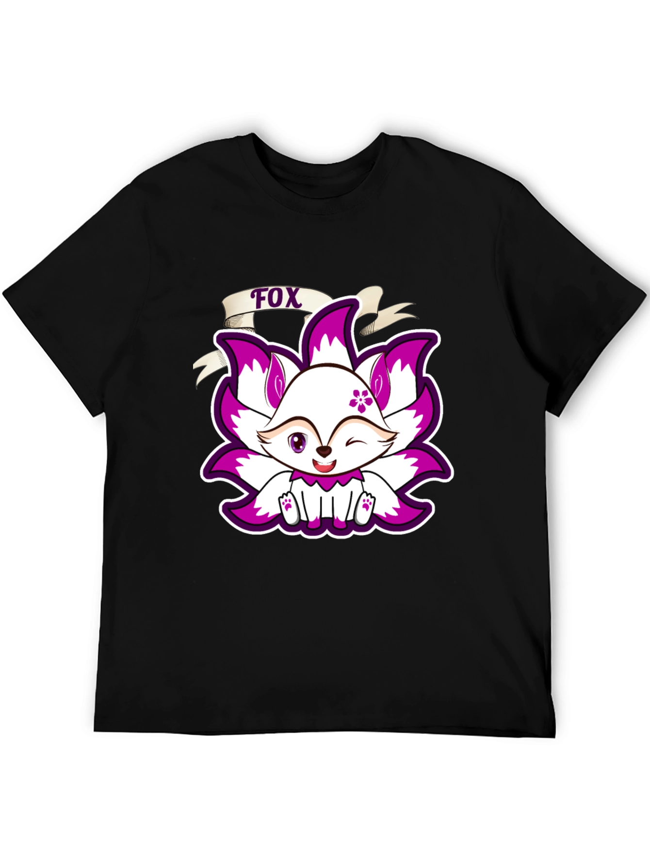 Black Cute Fox Graphic Print T-Shirt - Black view 5