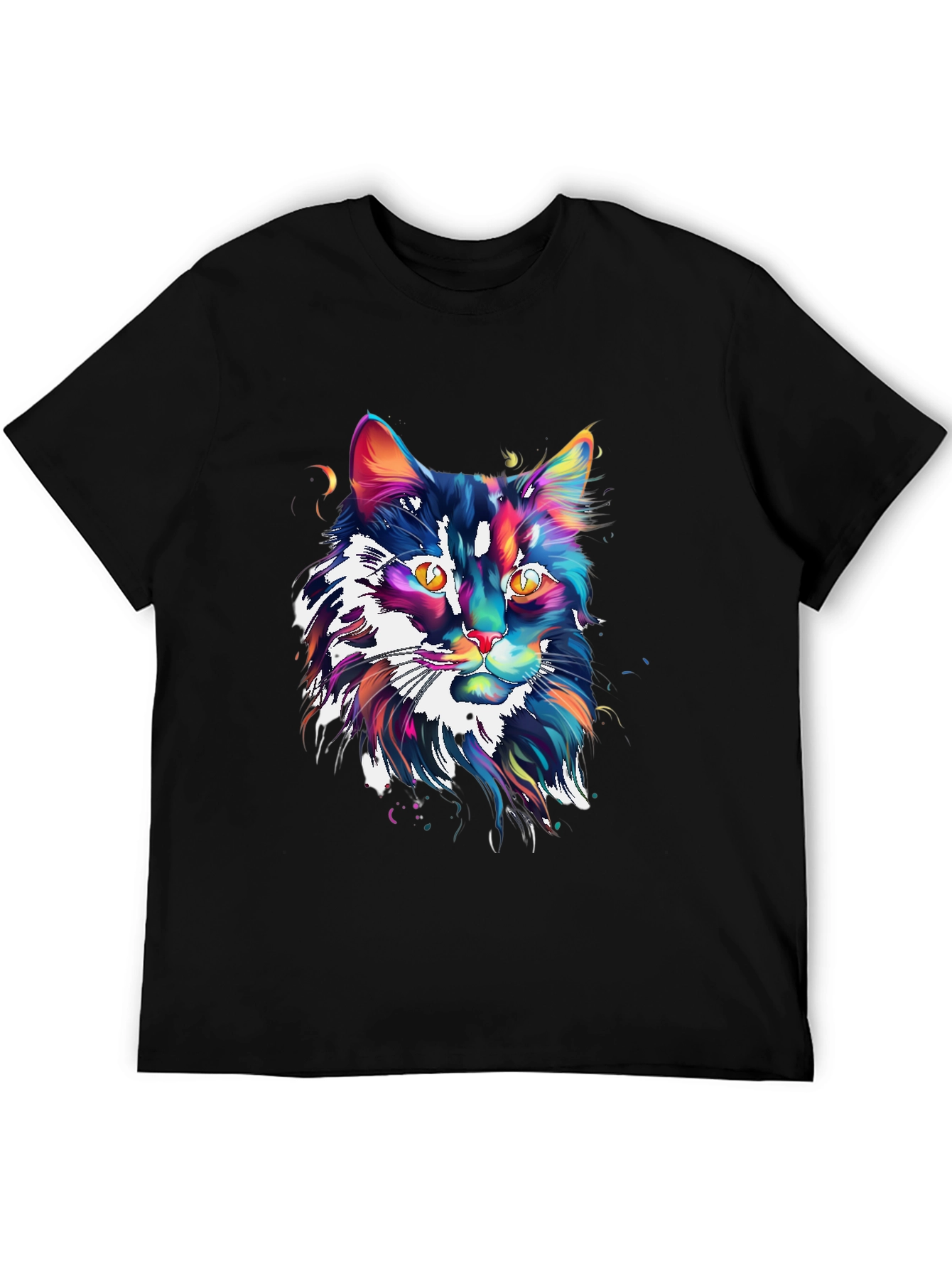 Black Colorful Cat Graphic Black T-Shirt view 5