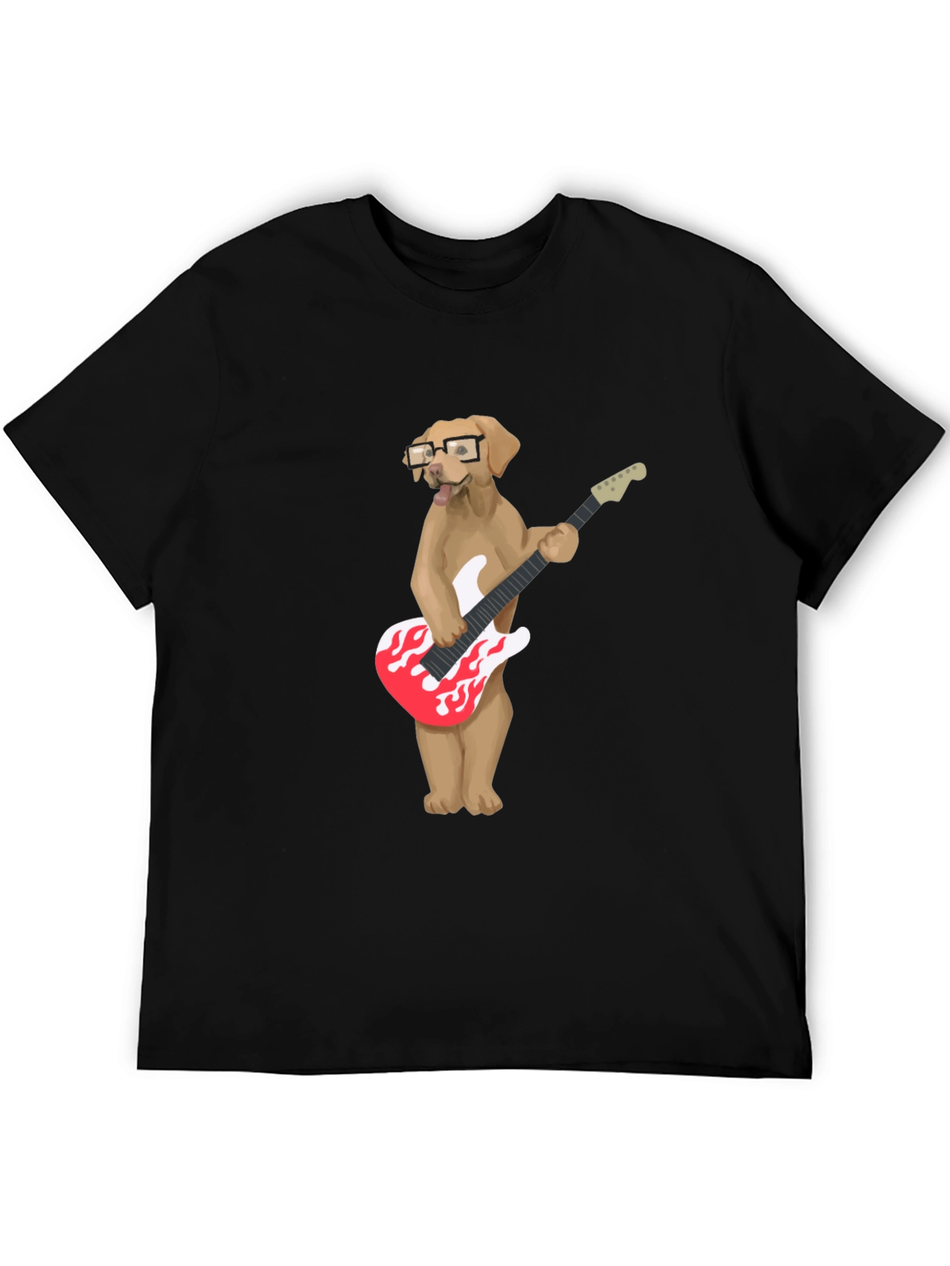 Black Cool Dog Guitar Player Graphic T-Shirt view 5