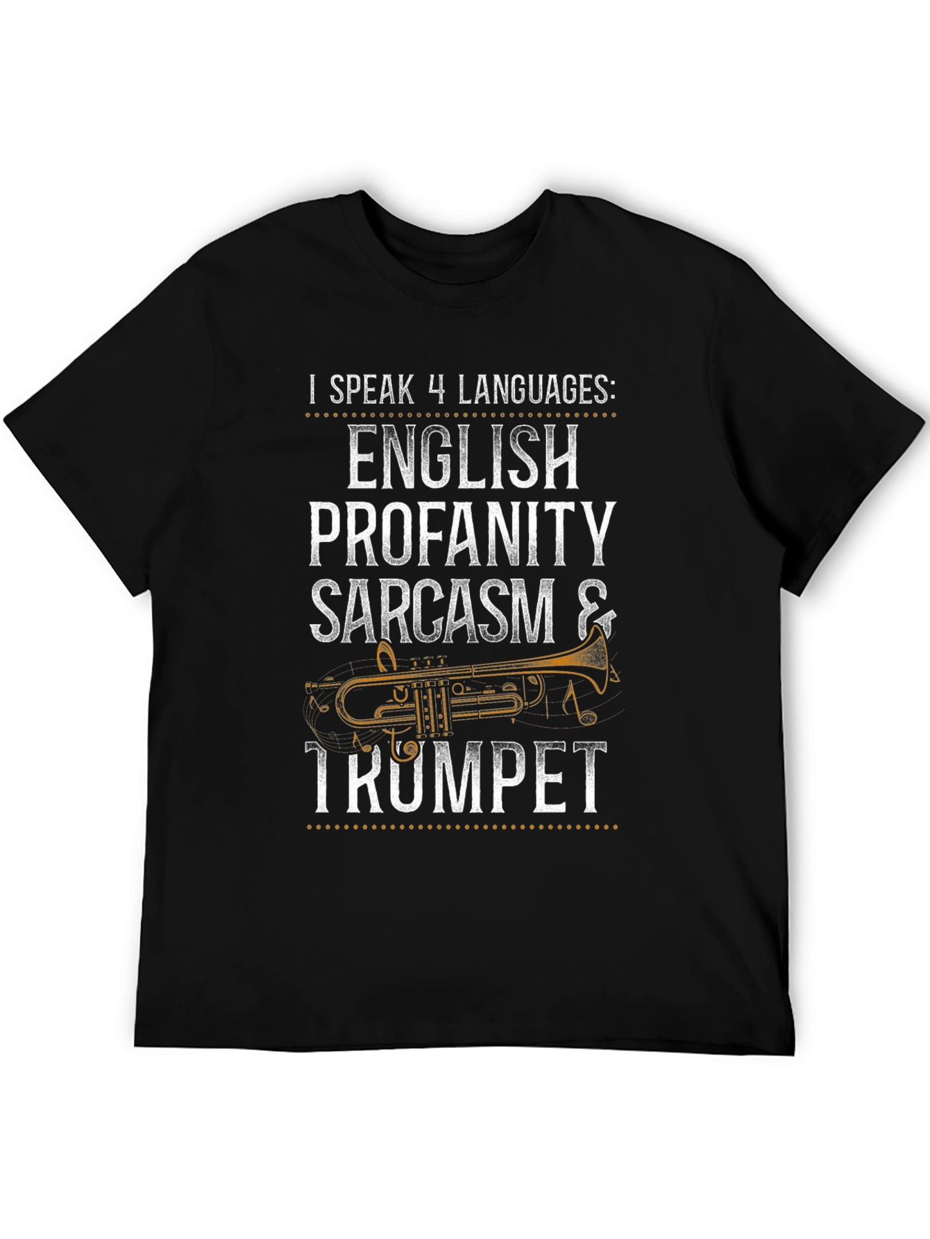 Black I Speak 4 Languages: Trumpet T-Shirt view 5