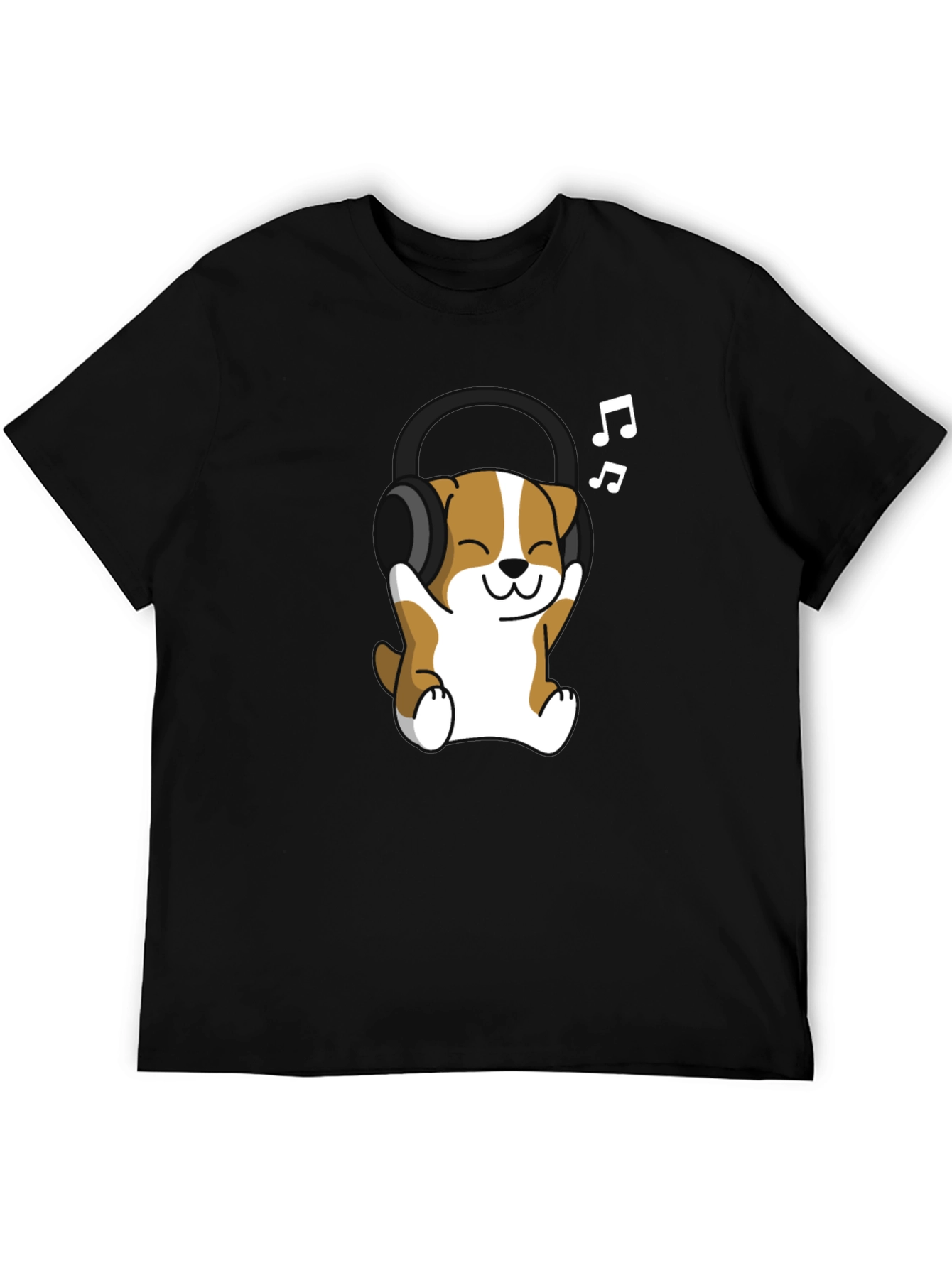 Black Cute Dog with Headphones Black T-Shirt view 5
