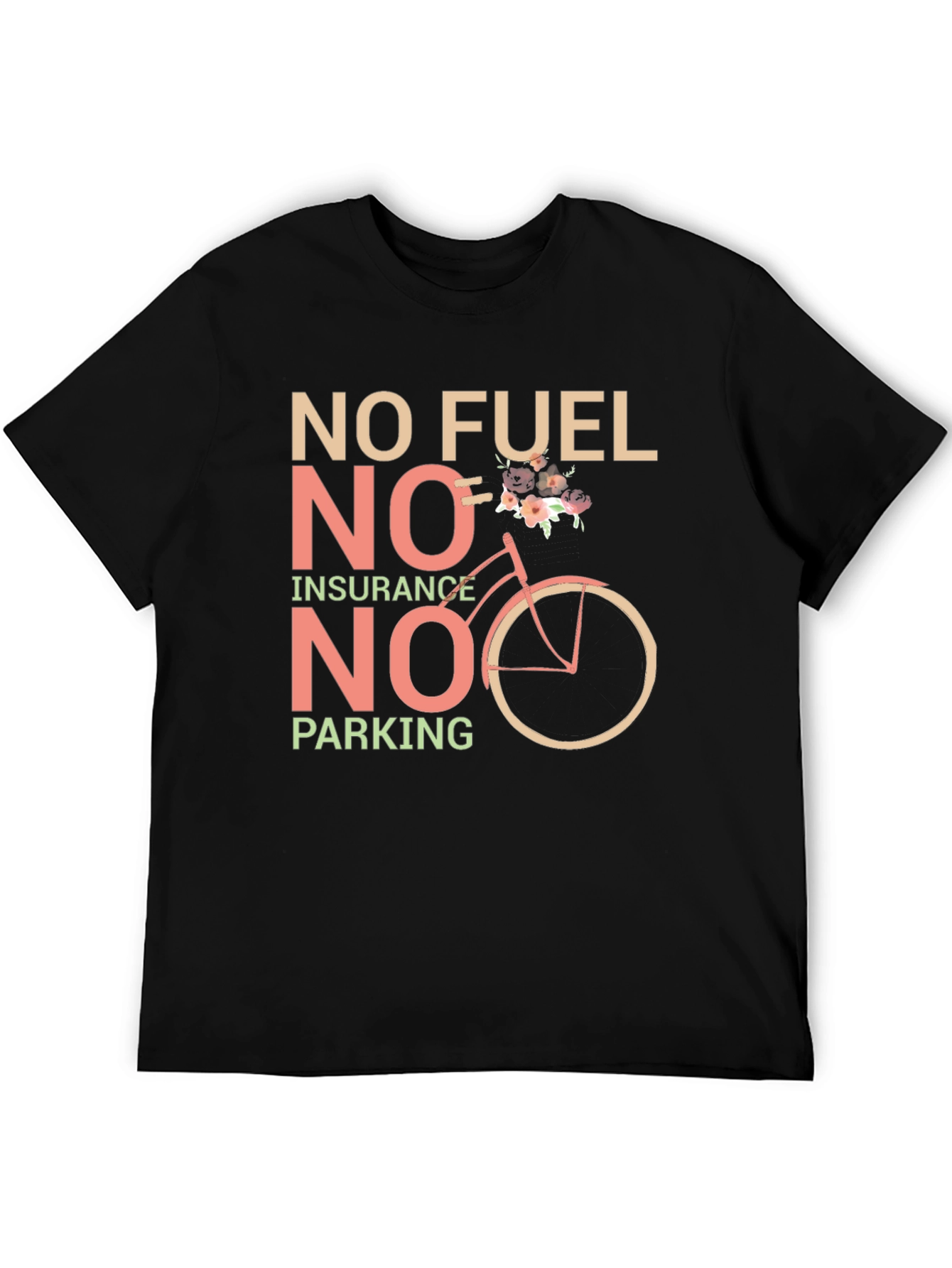 Black Eco-Friendly Biking Tee - No Fuel, Insurance, Parking view 5