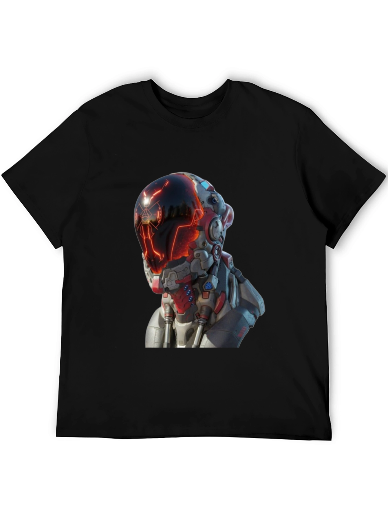 Black Sci-Fi Robot Head Graphic T-Shirt view 5