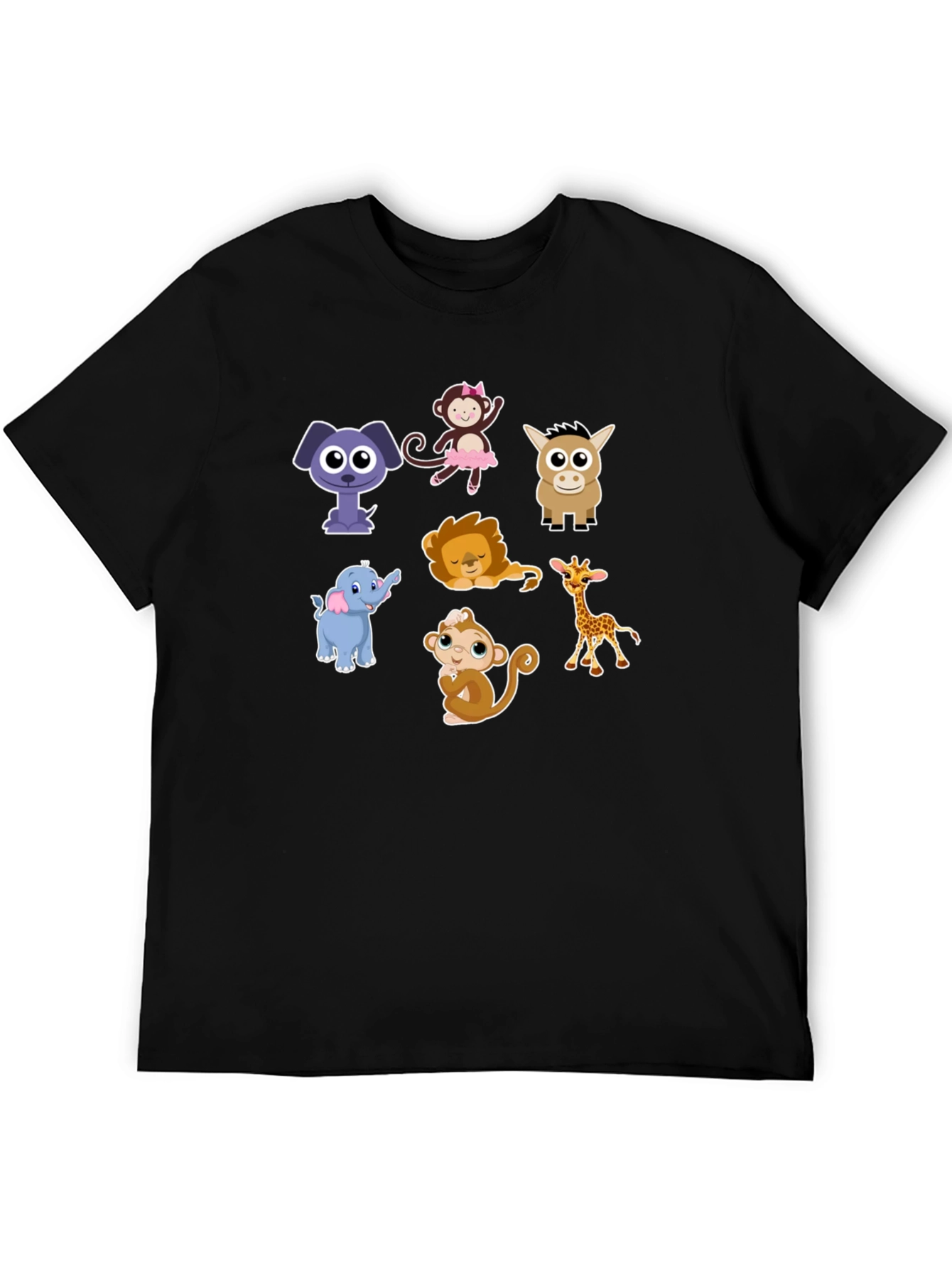 Black Cute Cartoon Animals Graphic Tee view 5
