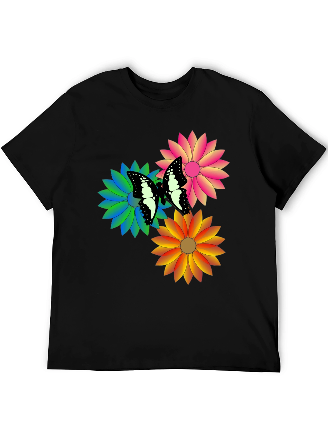 Black Butterfly & Flowers Graphic Print Black T-Shirt view 5