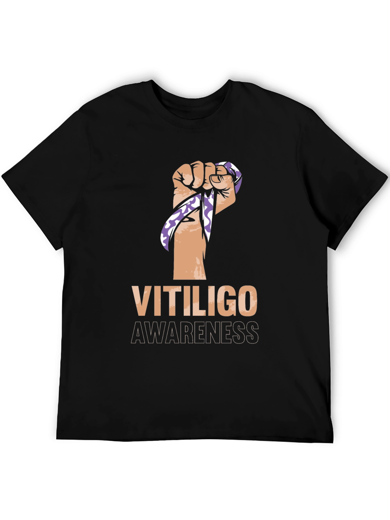 Black Vitiligo Awareness Ribbon Fist Black T-Shirt view 5