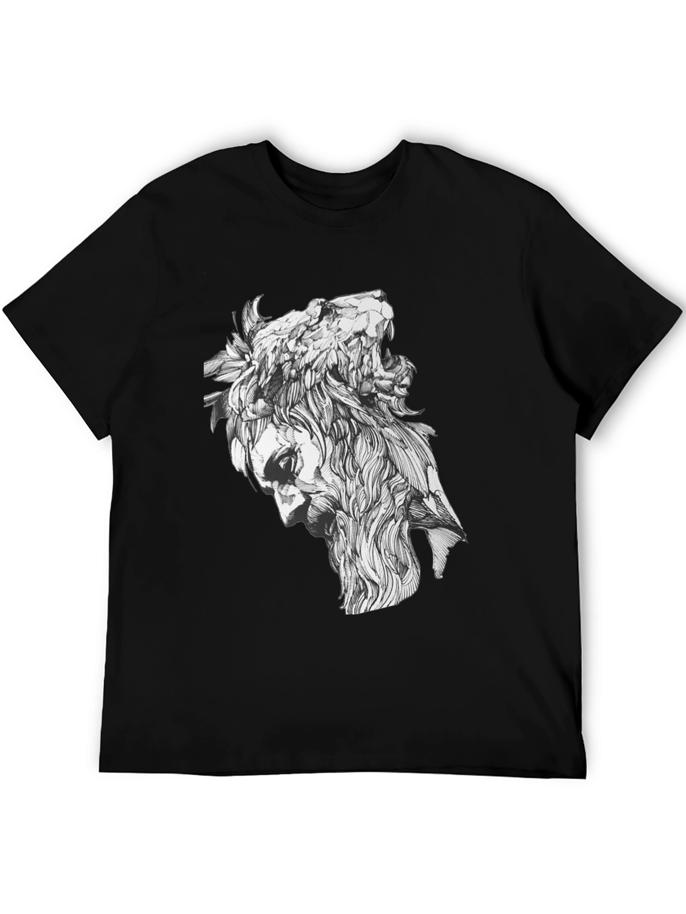 Black Lion Man Graphic Tee - Black Cotton Blend view 5