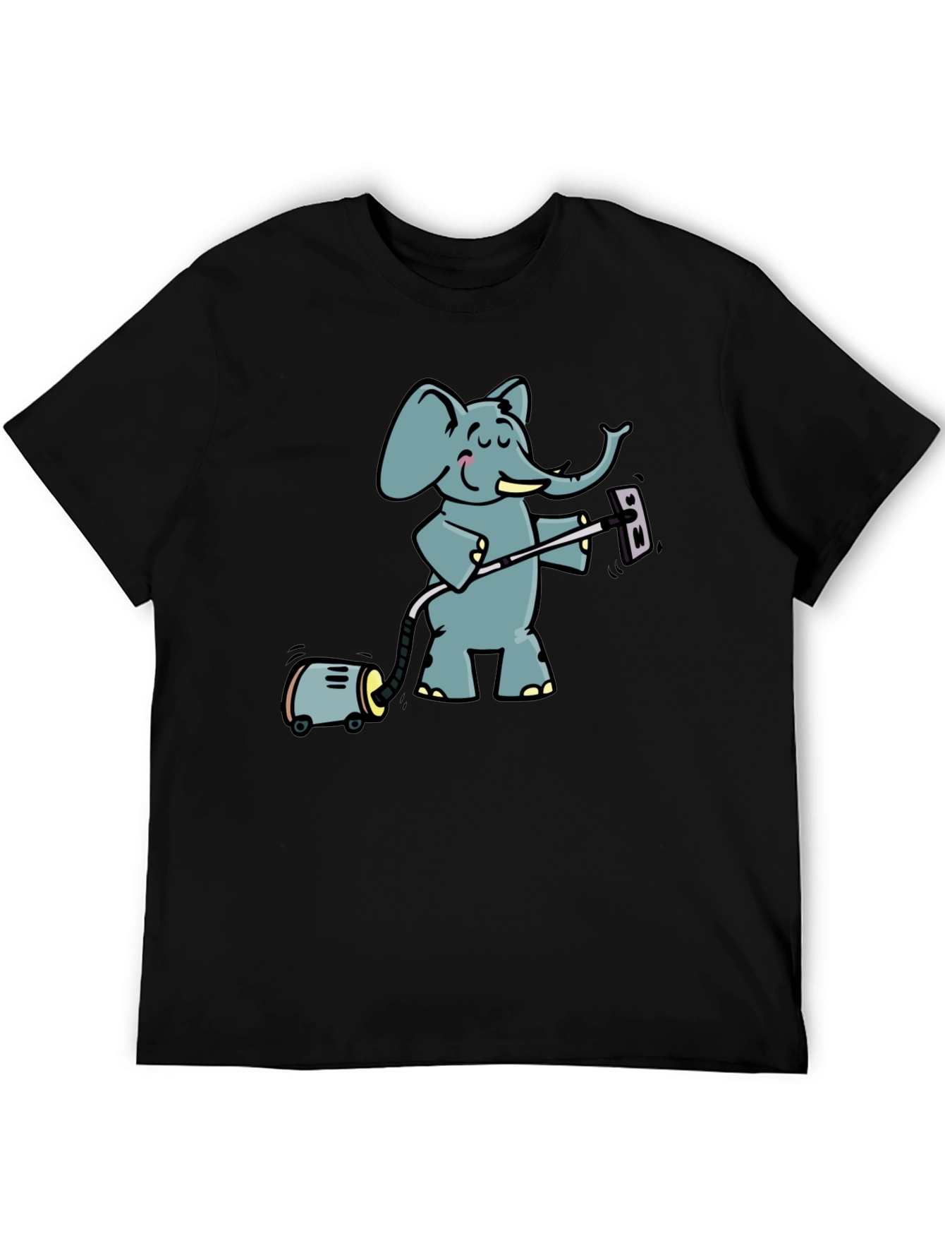Black Elephant Vacuuming T-Shirt - Cute Cartoon Graphic Tee view 5