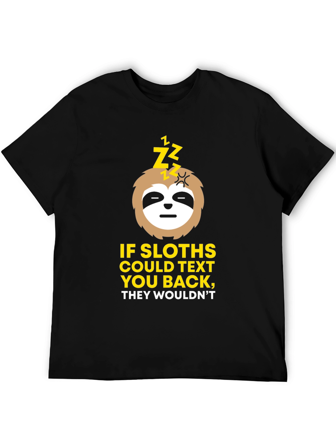 Black Funny Sloth Texting T-Shirt view 5