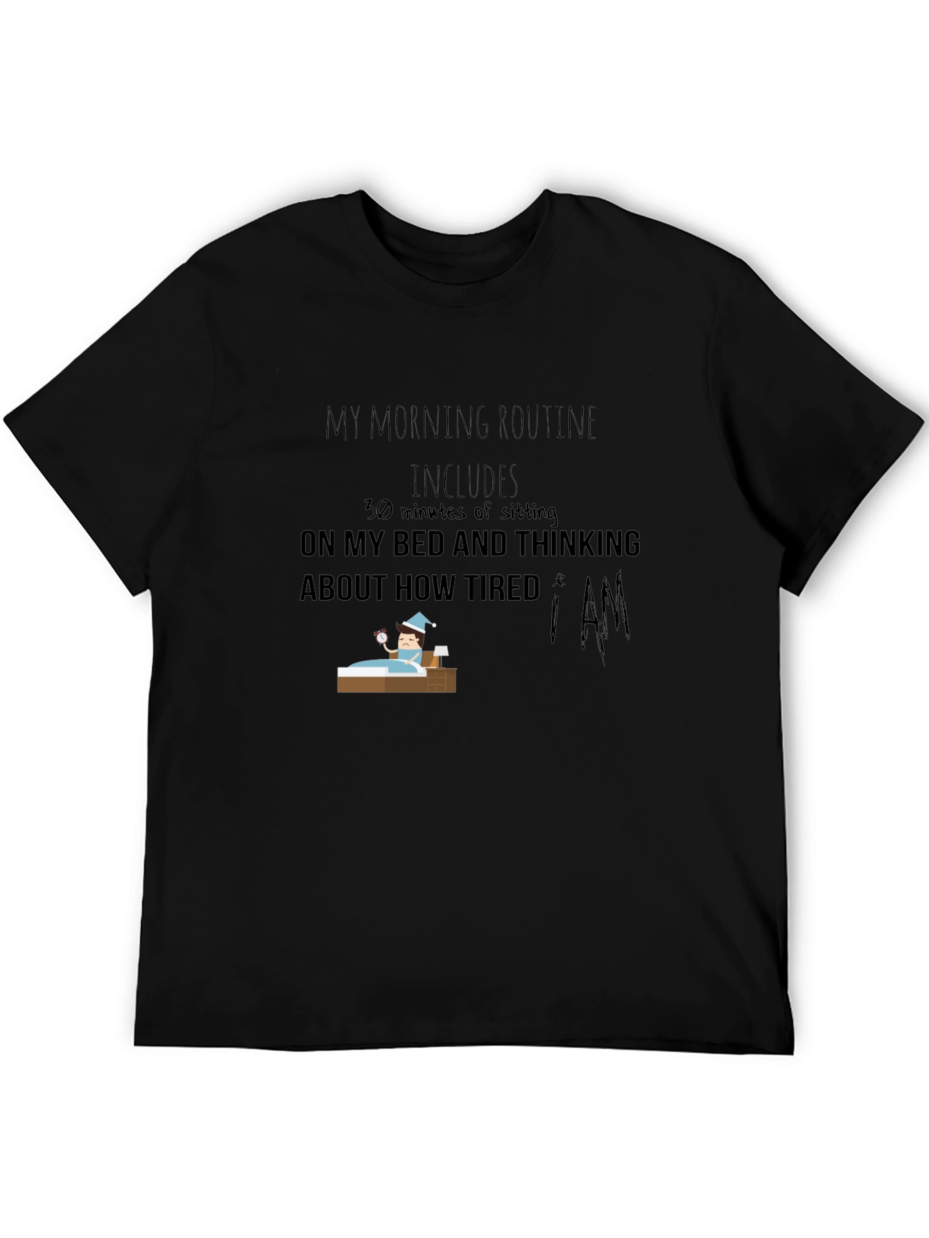 Black Funny Morning Routine Graphic T-Shirt view 5