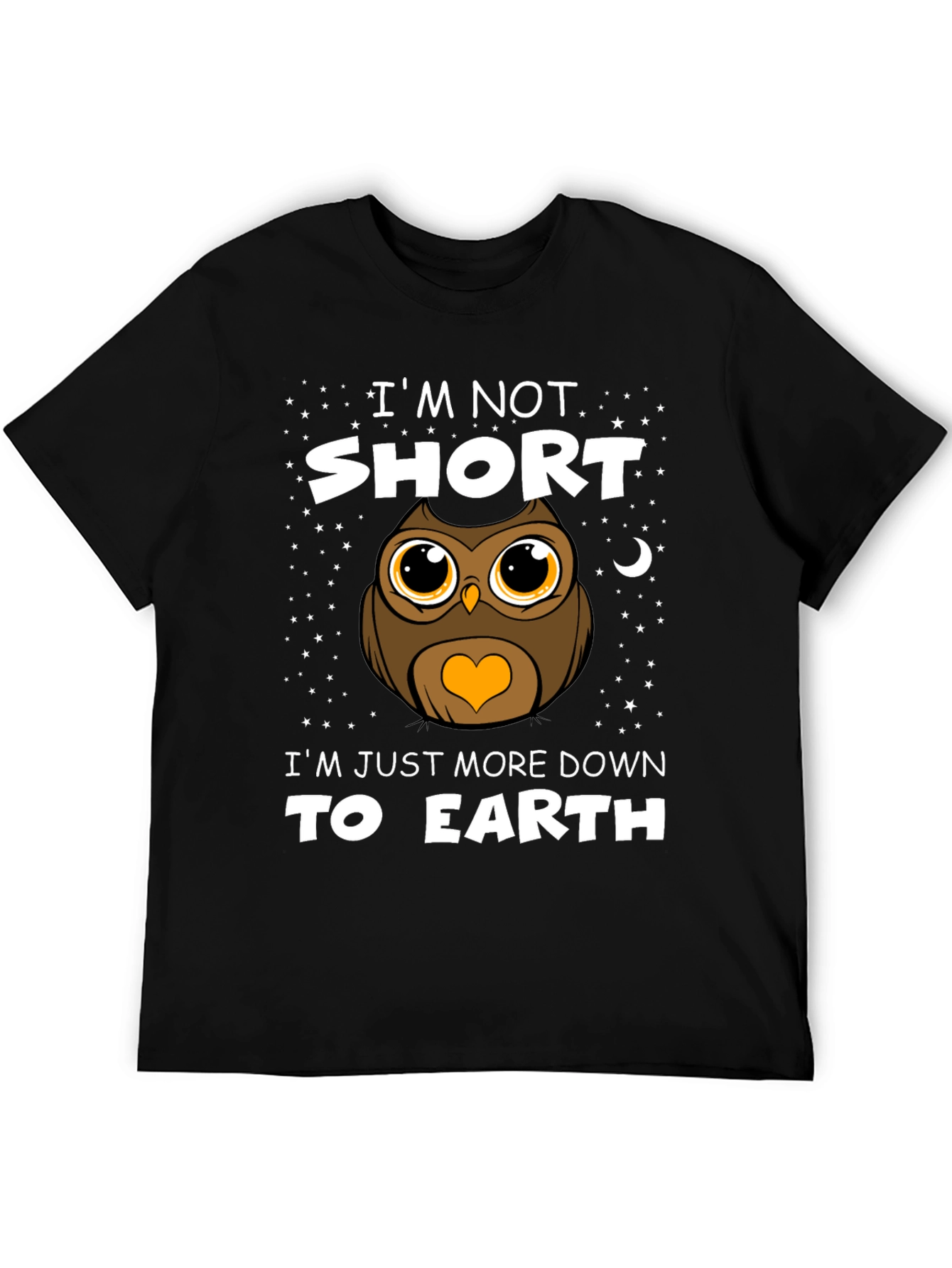 Black Funny Owl Graphic T-Shirt: I'm Not Short view 5