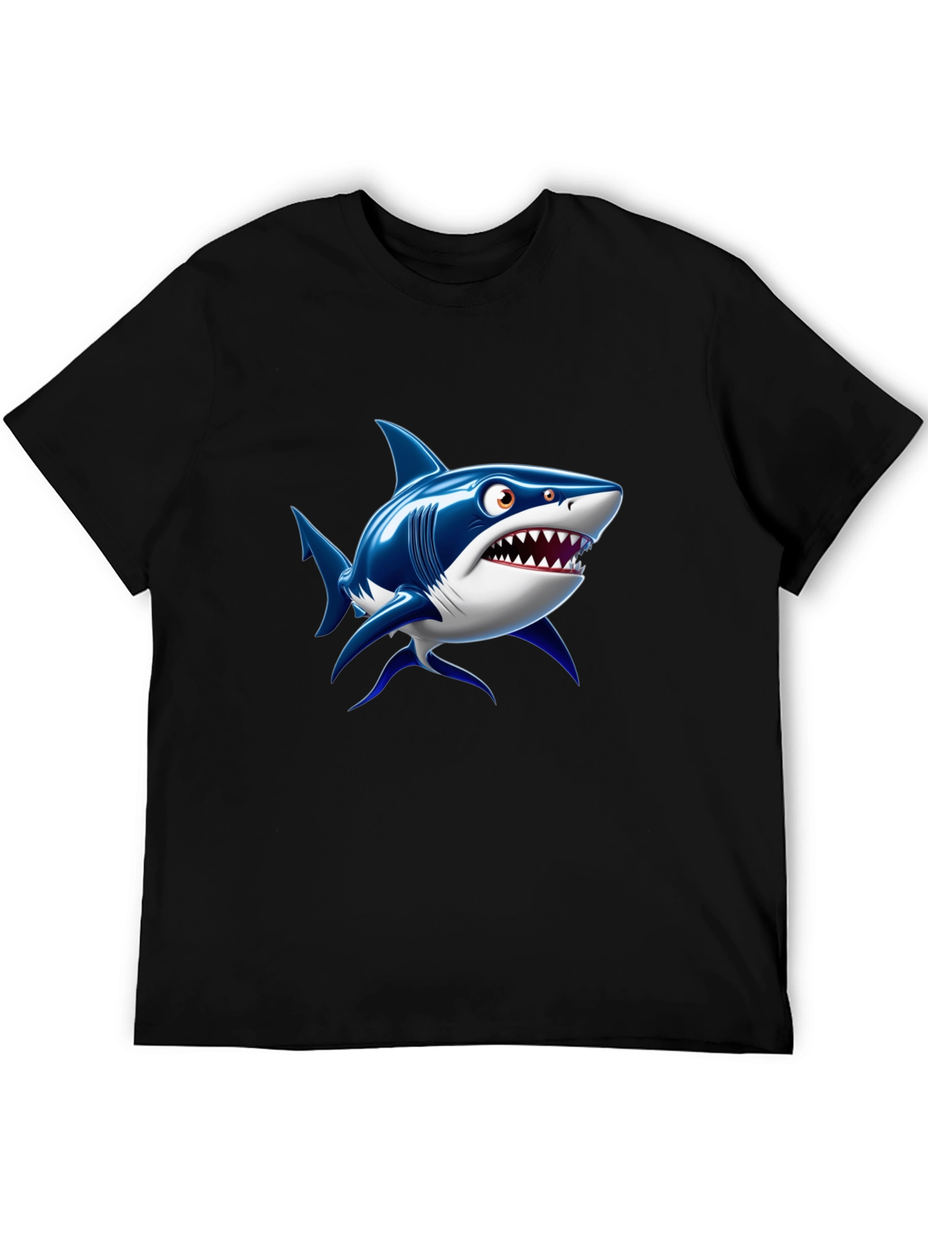 Black Shark Cartoon Graphic Black T-Shirt view 5